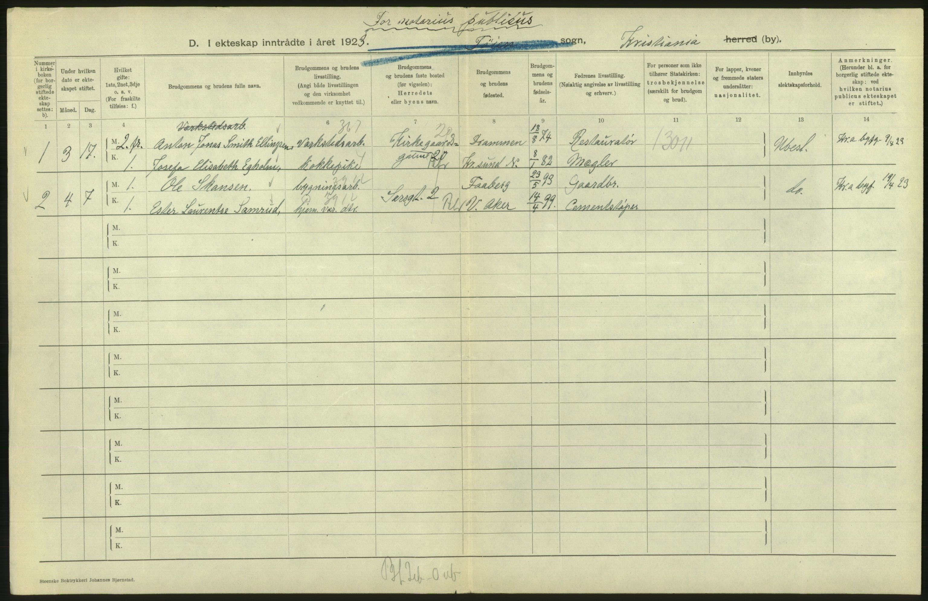 Statistisk sentralbyrå, Sosiodemografiske emner, Befolkning, AV/RA-S-2228/D/Df/Dfc/Dfcc/L0008: Kristiania: Gifte, 1923, s. 530