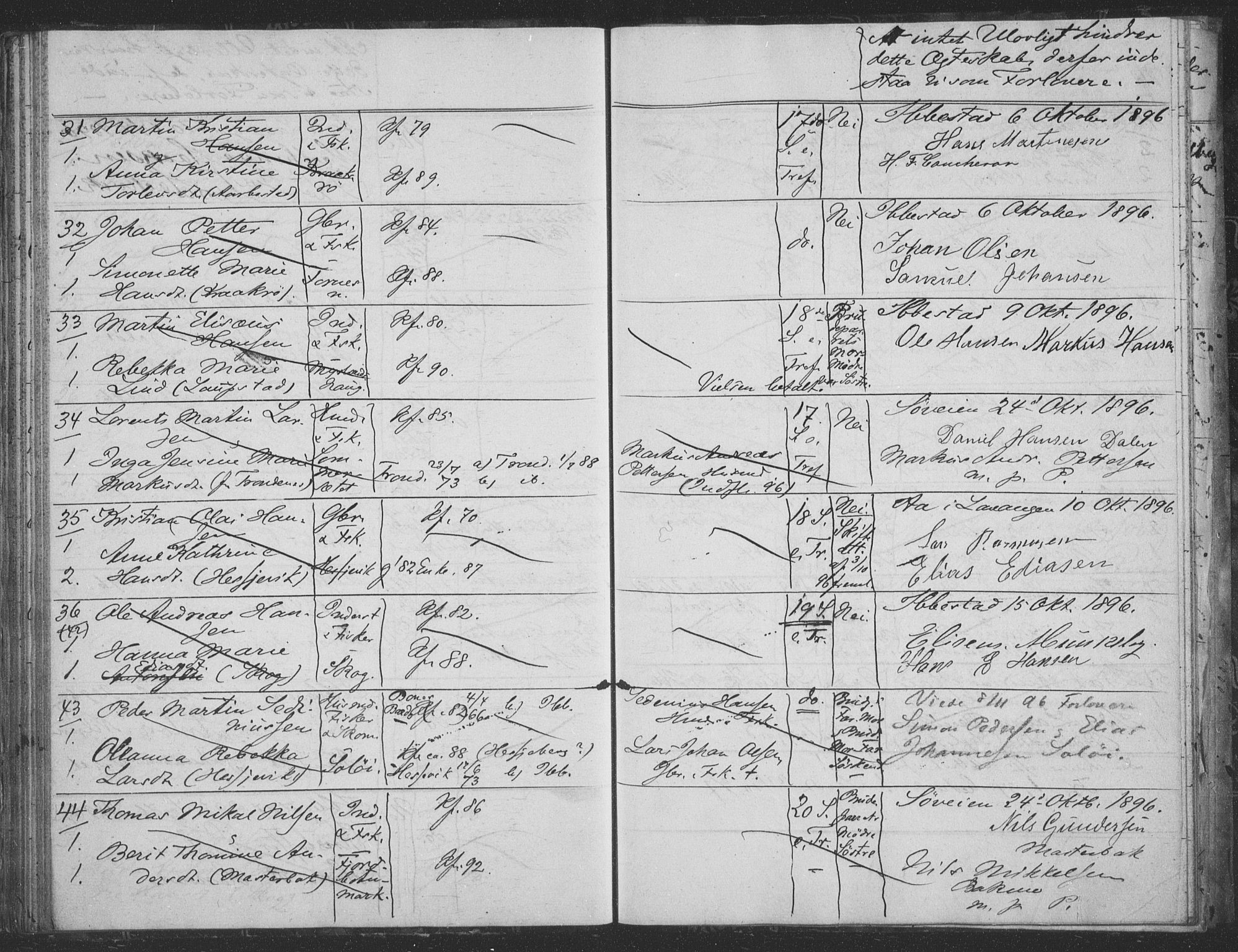 Ibestad sokneprestembete, AV/SATØ-S-0077/I/Ie/L0066: Lysningsprotokoll nr. 66, 1888-1904