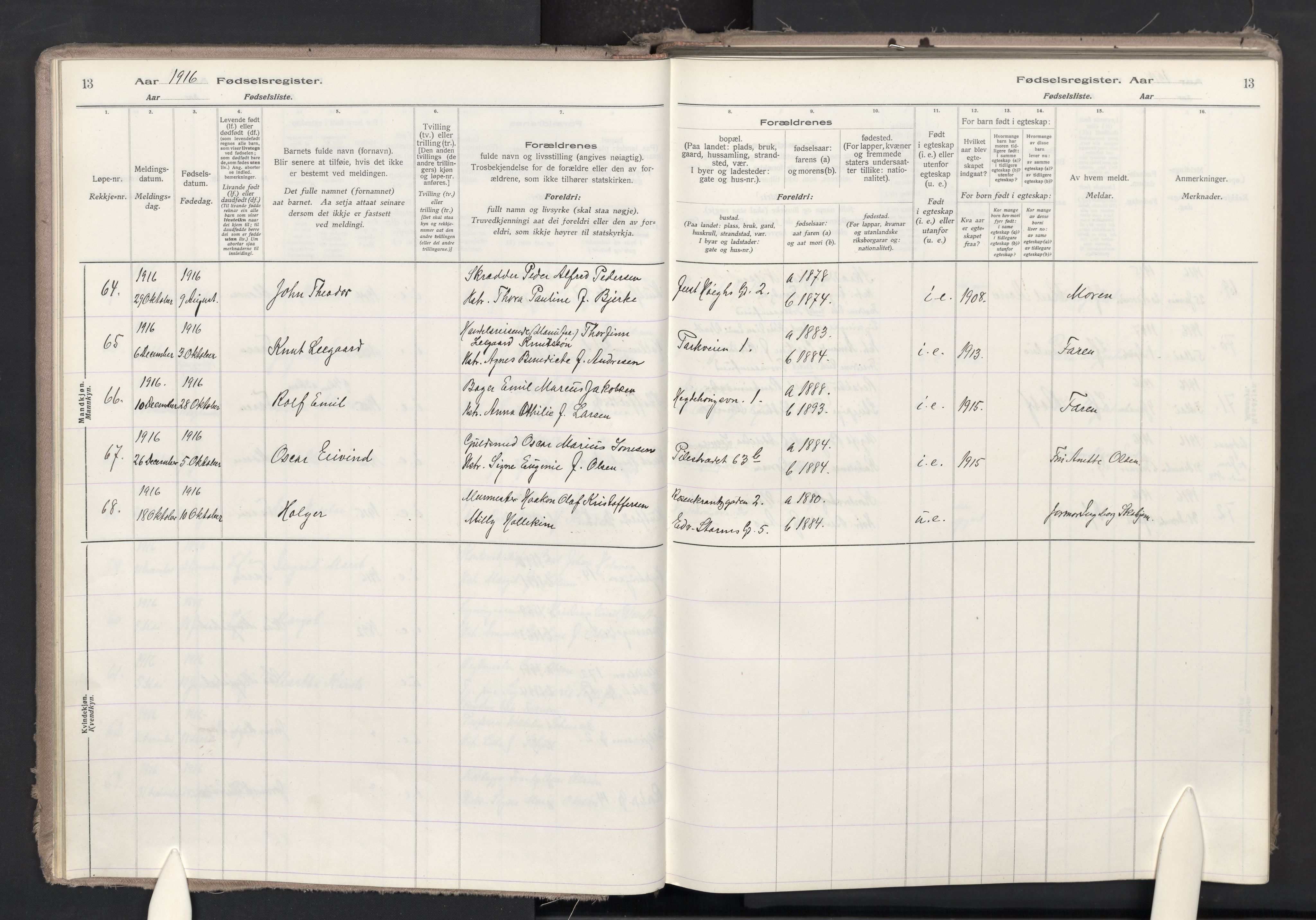 Trefoldighet prestekontor Kirkebøker, AV/SAO-A-10882/J/Ja/L0001: Fødselsregister nr. 1, 1916-1931, s. 13