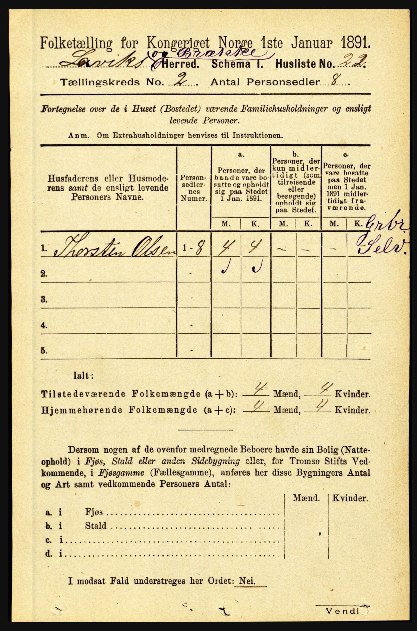 RA, Folketelling 1891 for 1415 Lavik og Brekke herred, 1891, s. 283