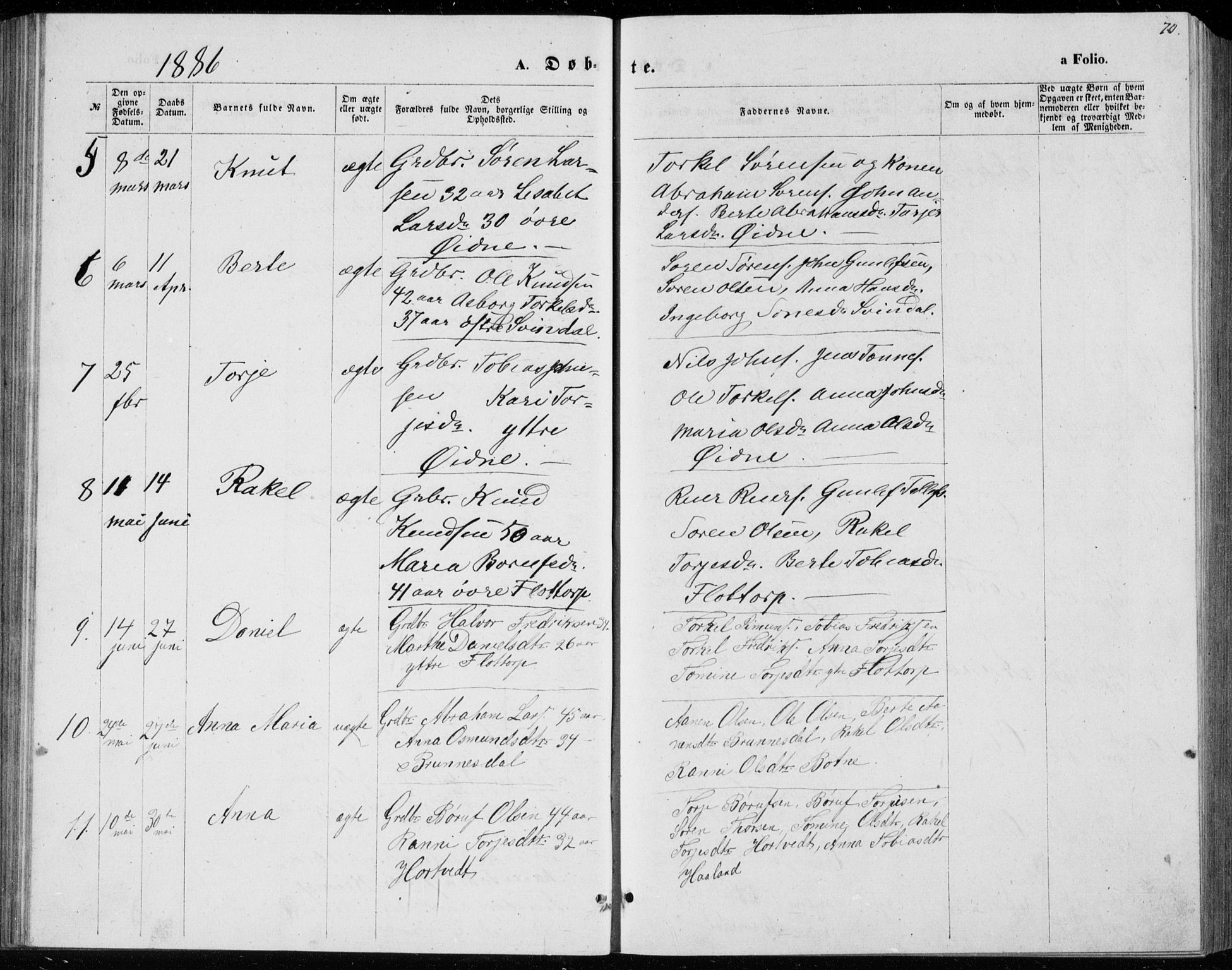 Bjelland sokneprestkontor, SAK/1111-0005/F/Fb/Fbc/L0002: Klokkerbok nr. B 2, 1867-1887, s. 70