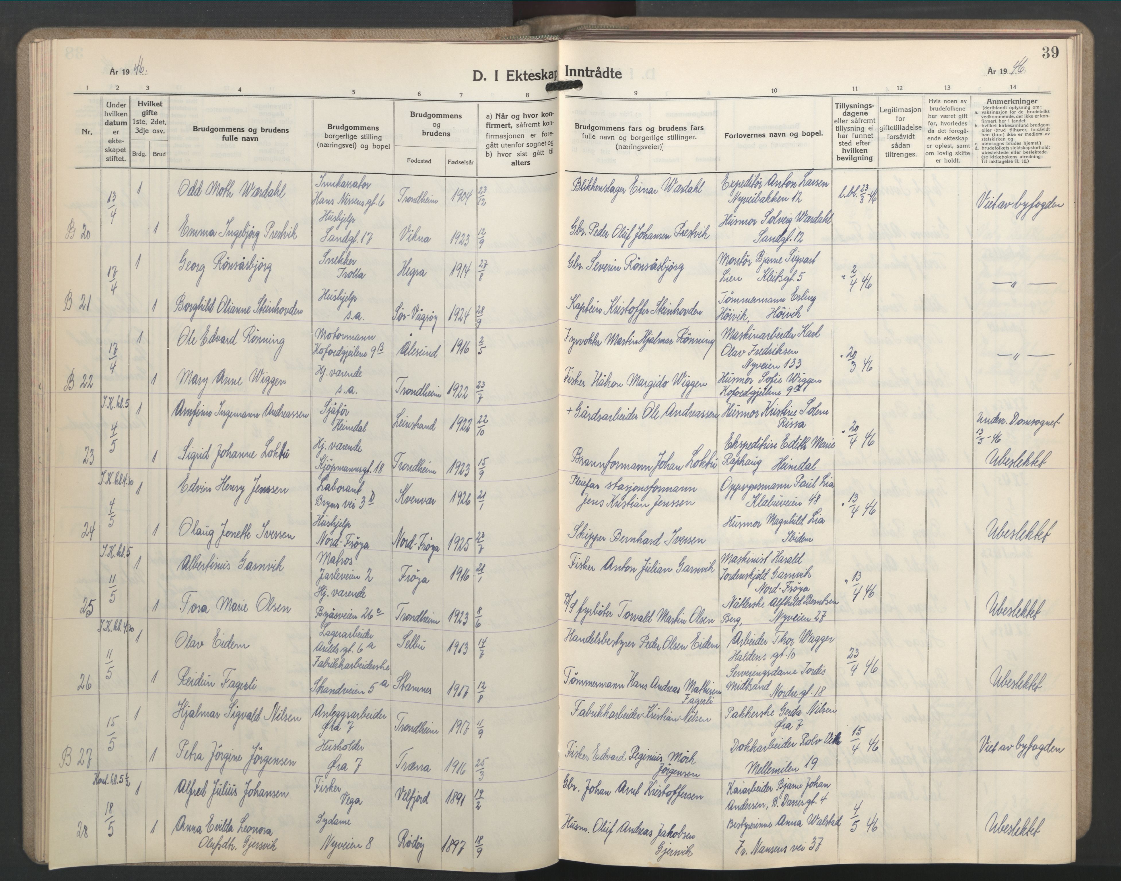 Ministerialprotokoller, klokkerbøker og fødselsregistre - Sør-Trøndelag, AV/SAT-A-1456/603/L0177: Klokkerbok nr. 603C05, 1941-1952, s. 39