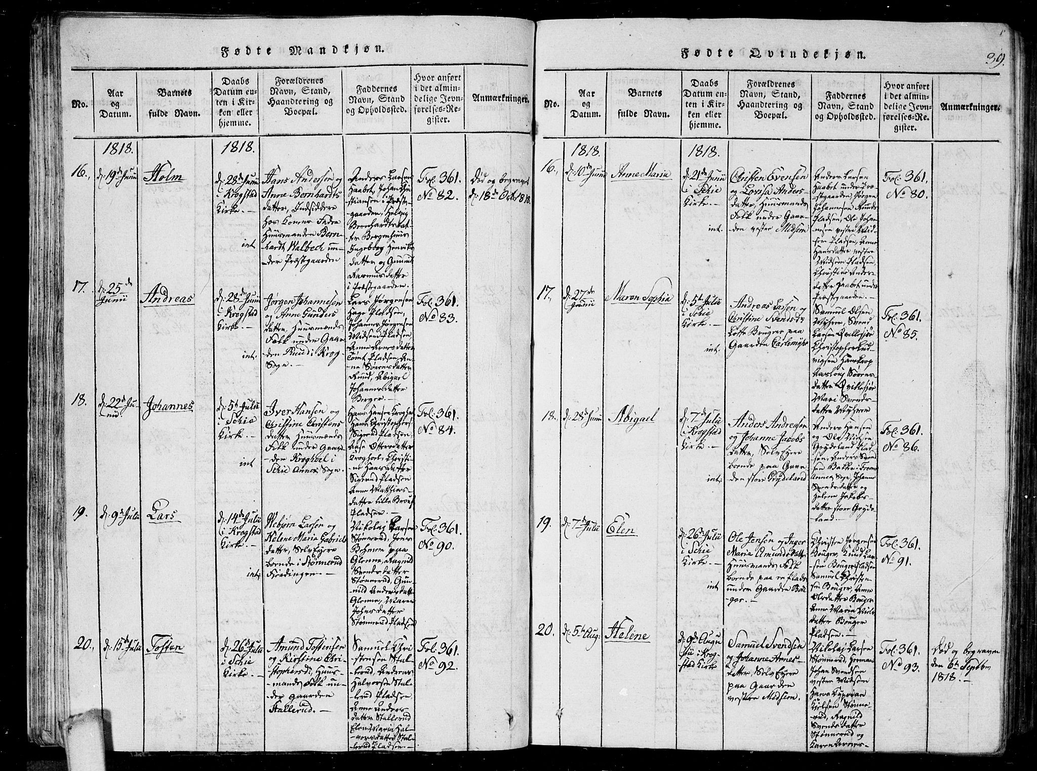 Kråkstad prestekontor Kirkebøker, AV/SAO-A-10125a/G/Ga/L0001: Klokkerbok nr. I 1, 1813-1824, s. 39