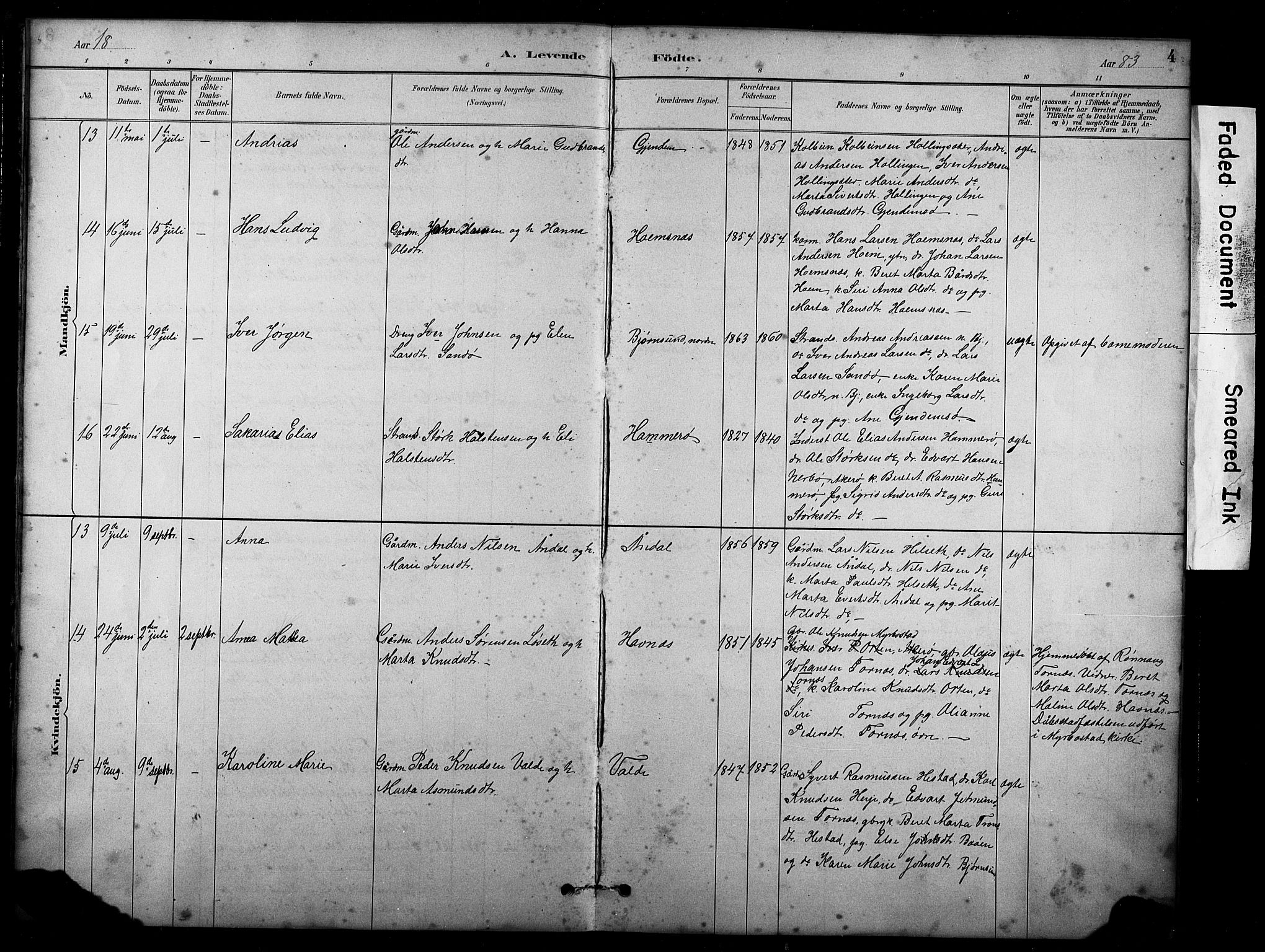 Ministerialprotokoller, klokkerbøker og fødselsregistre - Møre og Romsdal, AV/SAT-A-1454/565/L0755: Klokkerbok nr. 565C04, 1883-1903, s. 4