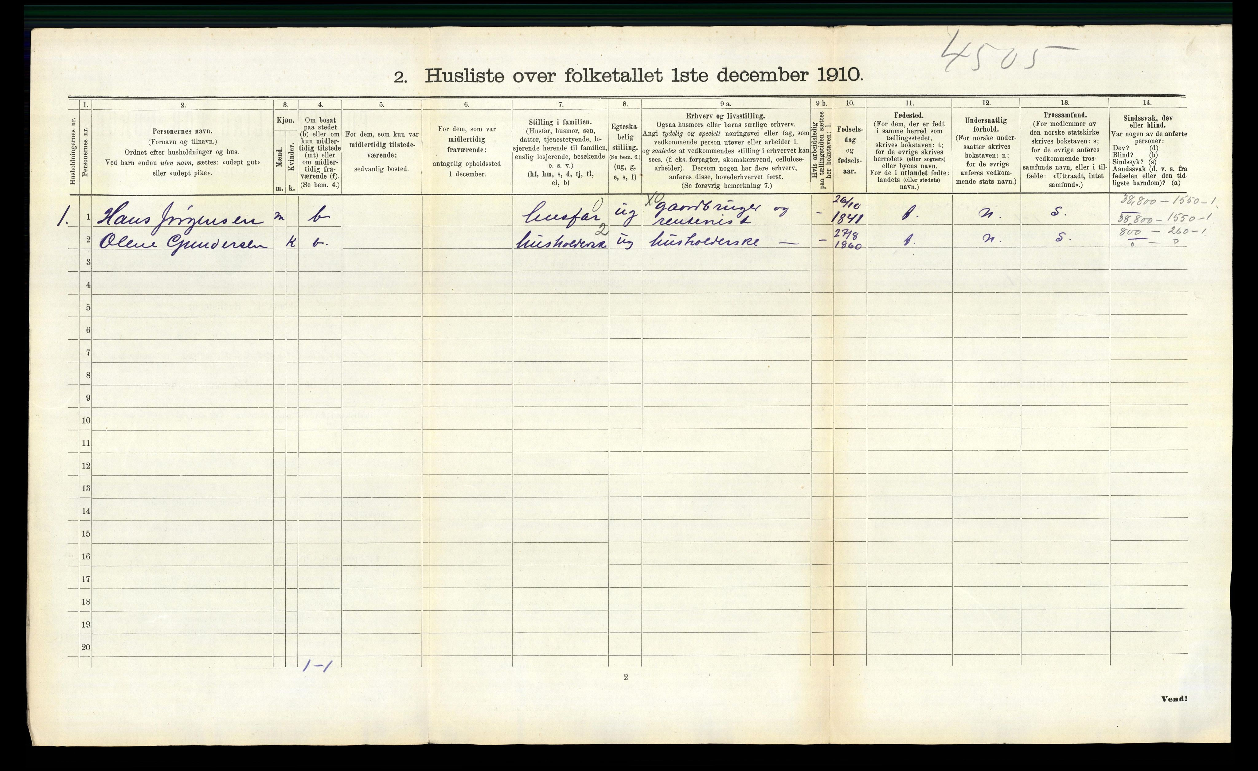 RA, Folketelling 1910 for 1029 Sør-Audnedal herred, 1910, s. 1126