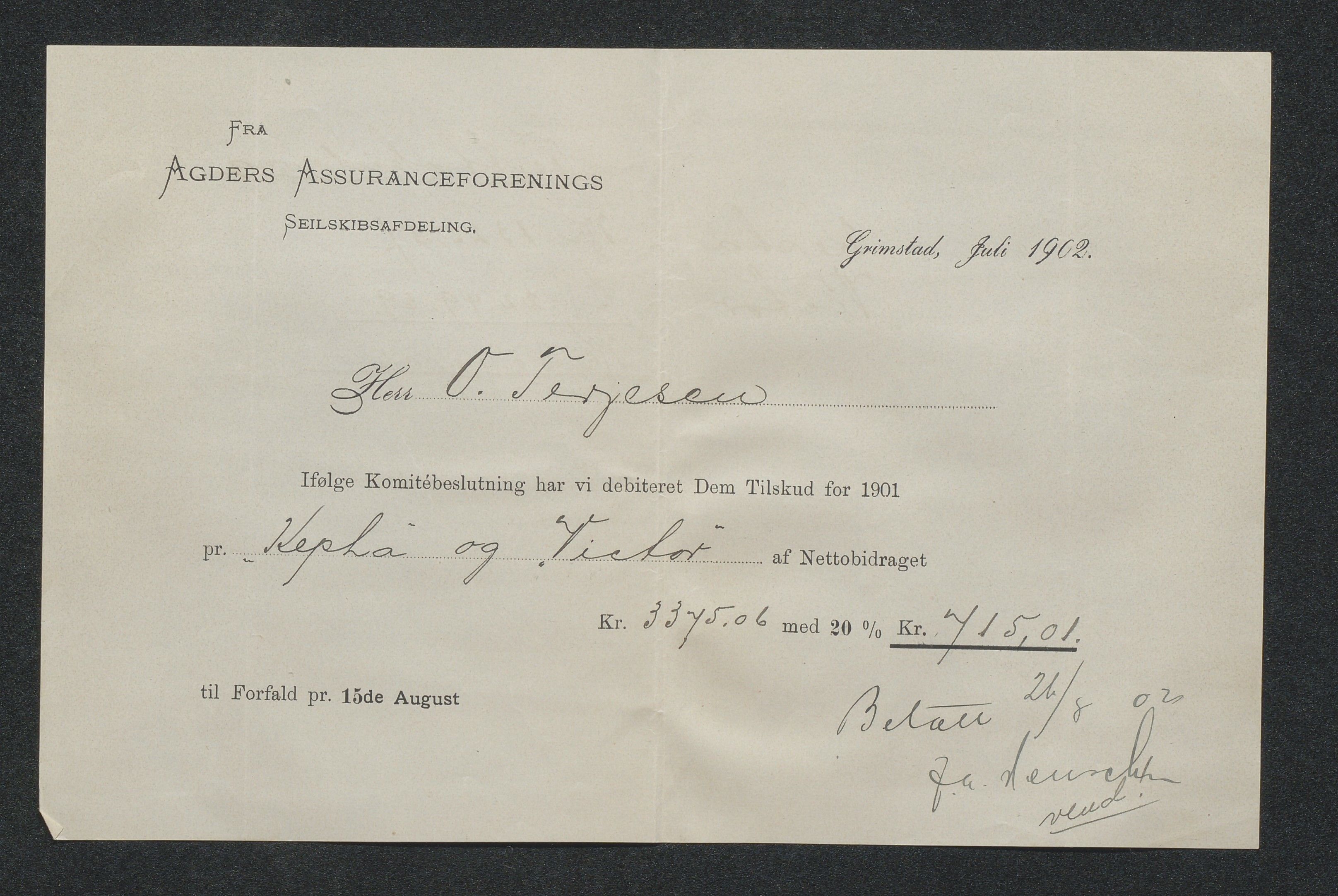 O. Terjesens rederi, AAKS/PA-2525/R/R02/L0002: Regnskapsbilag, 1899-1904