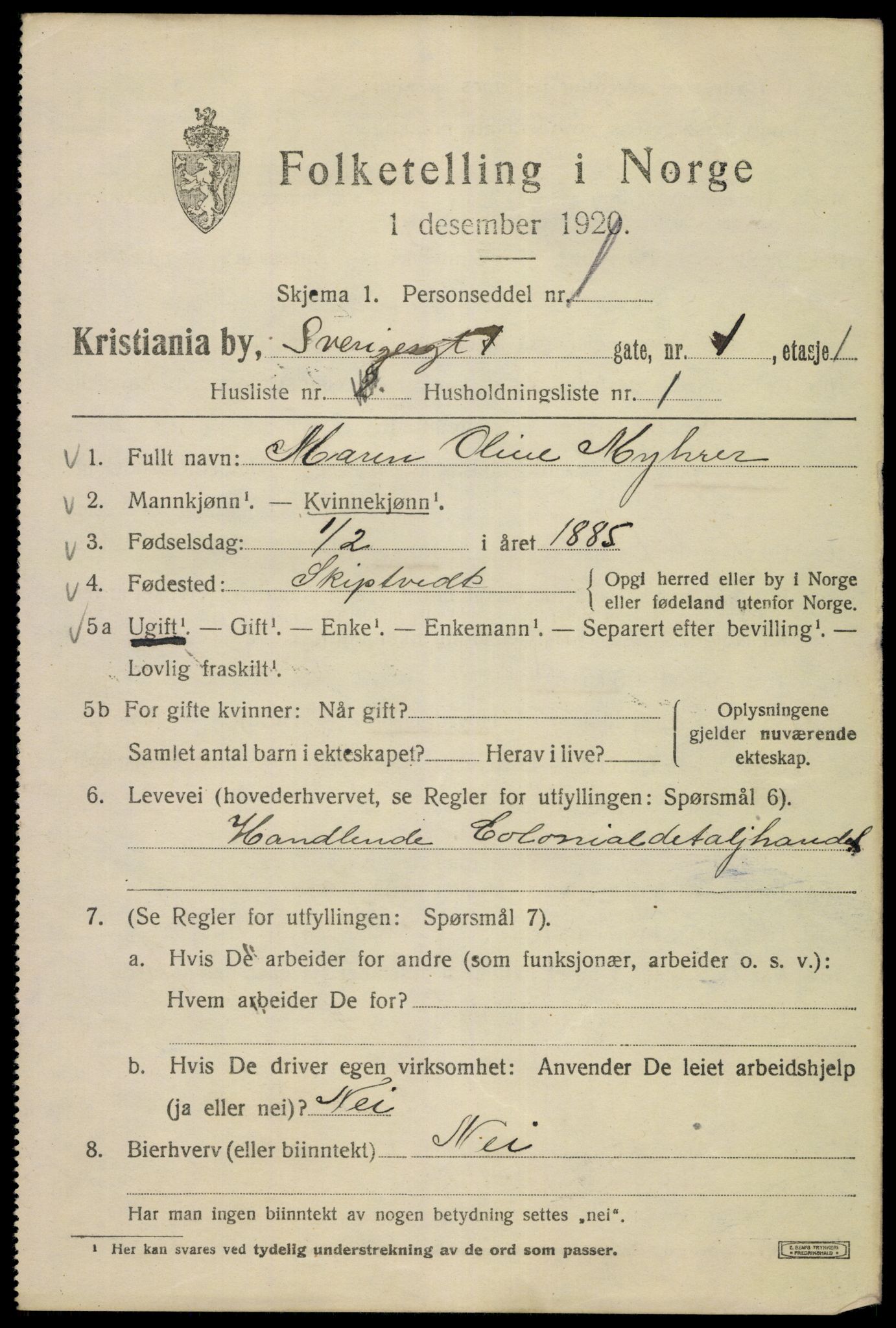 SAO, Folketelling 1920 for 0301 Kristiania kjøpstad, 1920, s. 558967