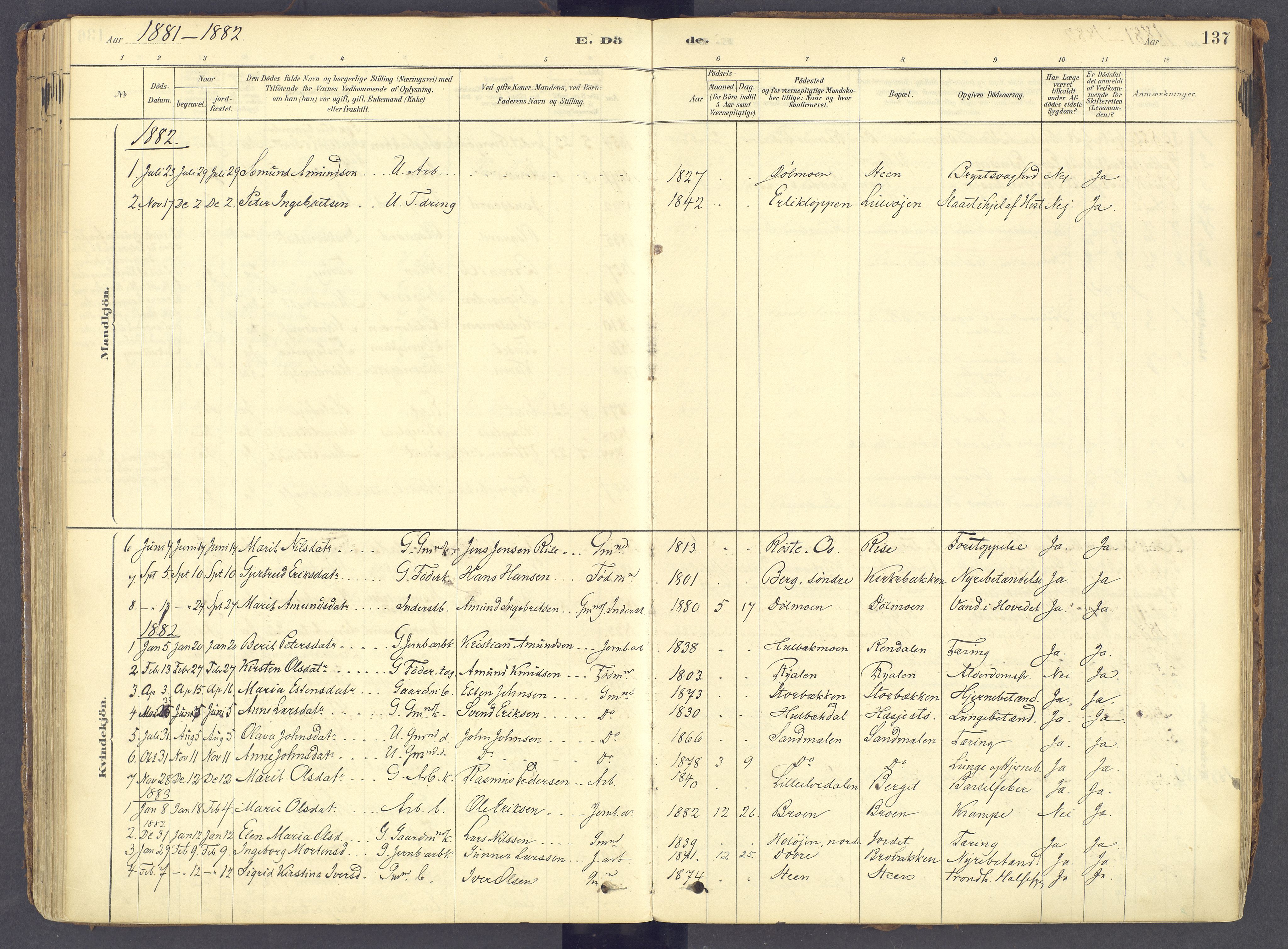 Tolga prestekontor, AV/SAH-PREST-062/K/L0011: Ministerialbok nr. 11, 1877-1920, s. 137