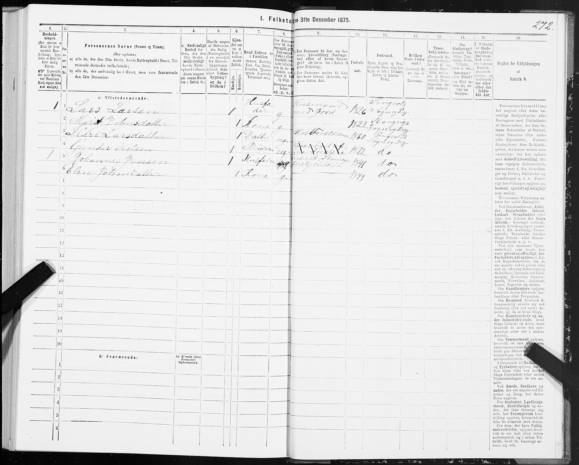 SAT, Folketelling 1875 for 1560P Tingvoll prestegjeld, 1875, s. 2272