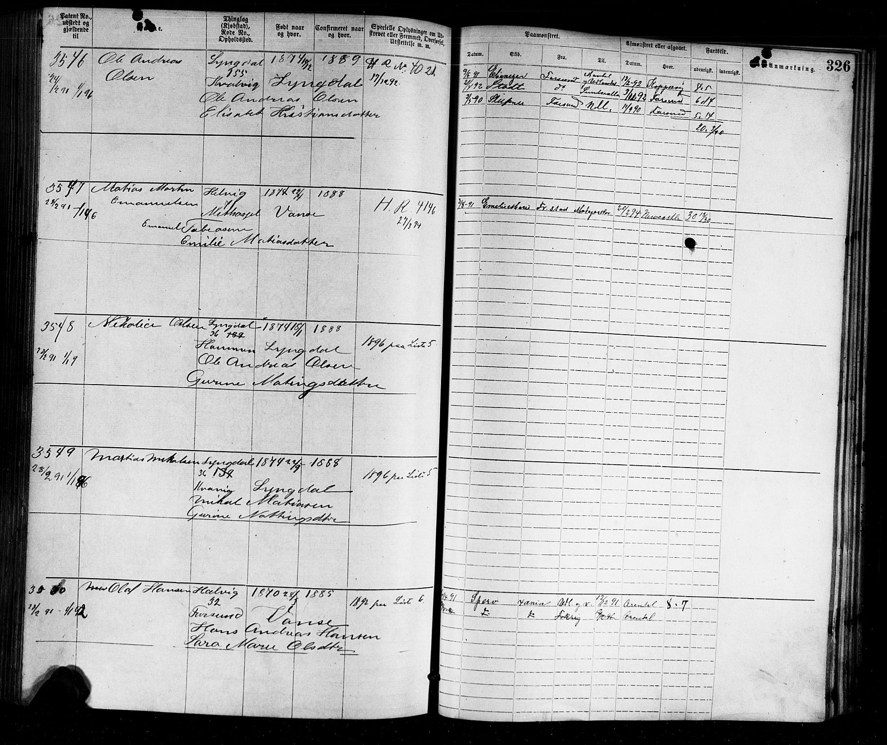 Farsund mønstringskrets, AV/SAK-2031-0017/F/Fa/L0002: Annotasjonsrulle nr 1921-3815 med register, M-2, 1877-1894, s. 359