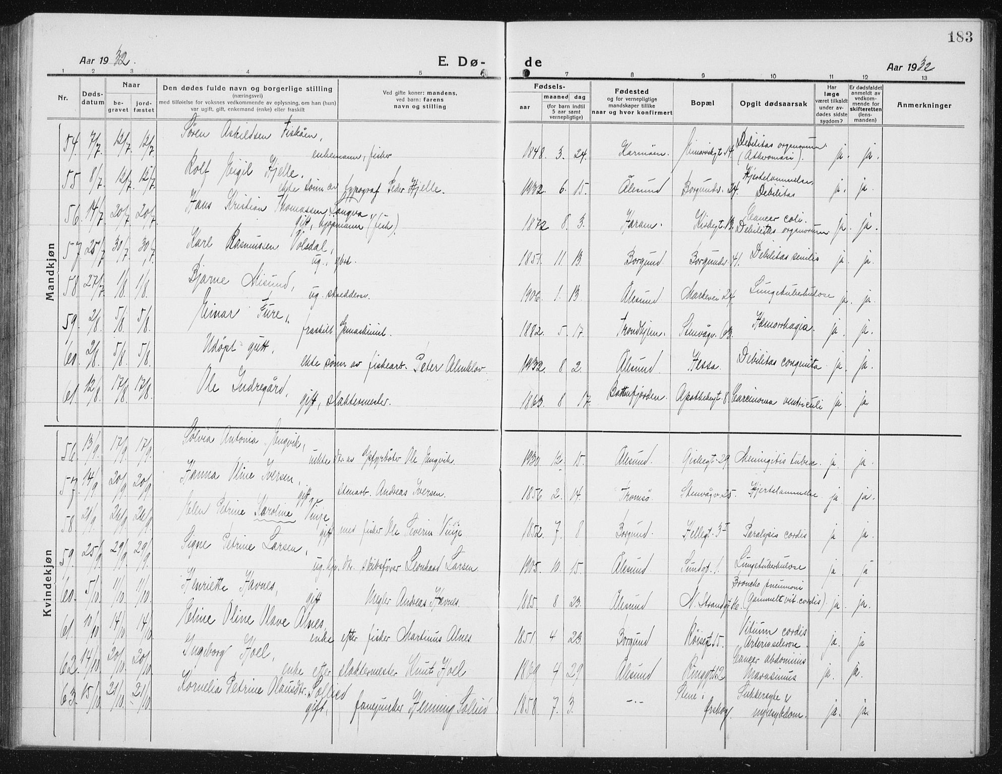 Ministerialprotokoller, klokkerbøker og fødselsregistre - Møre og Romsdal, AV/SAT-A-1454/529/L0474: Klokkerbok nr. 529C11, 1918-1938, s. 183