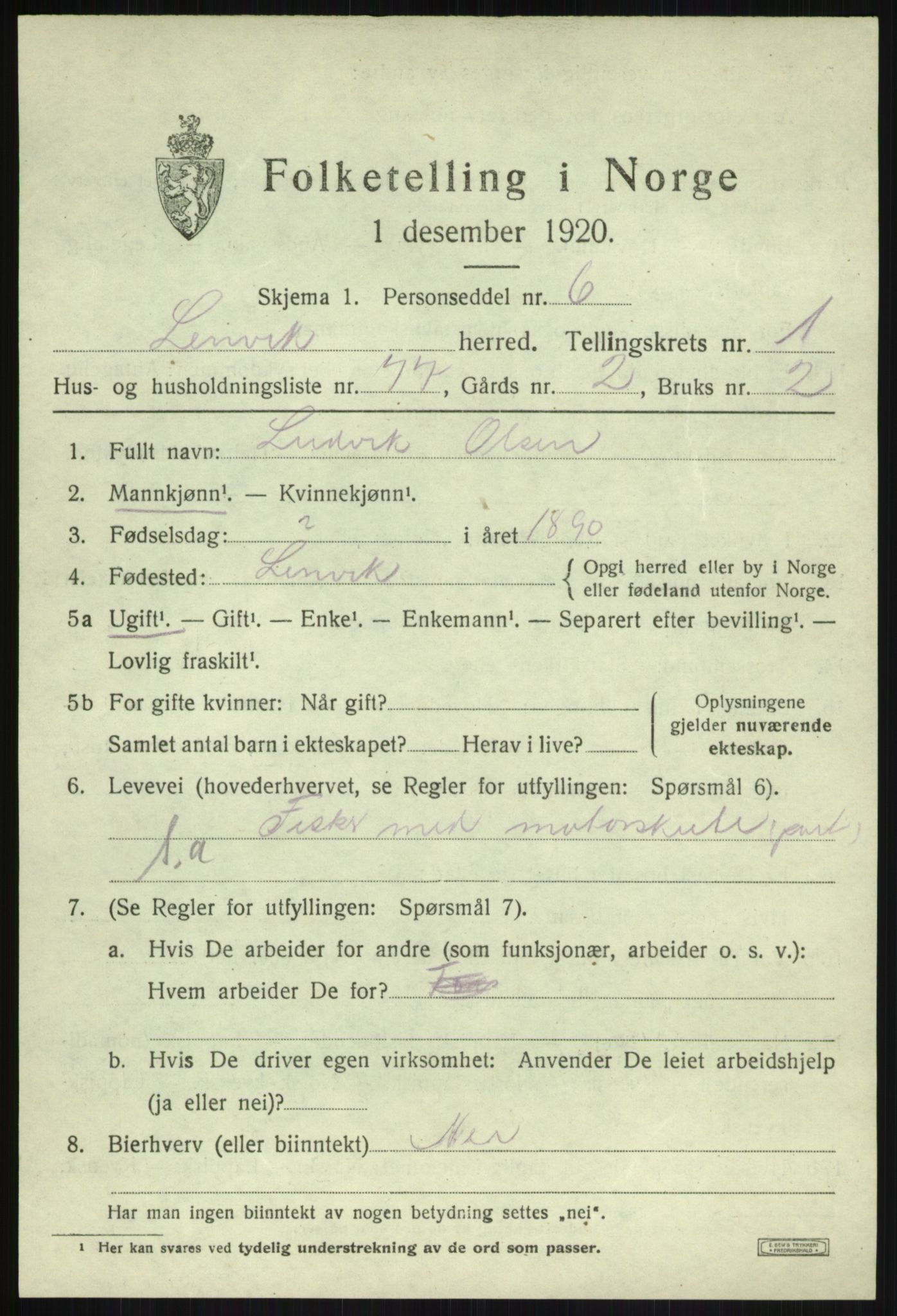 SATØ, Folketelling 1920 for 1931 Lenvik herred, 1920, s. 2862