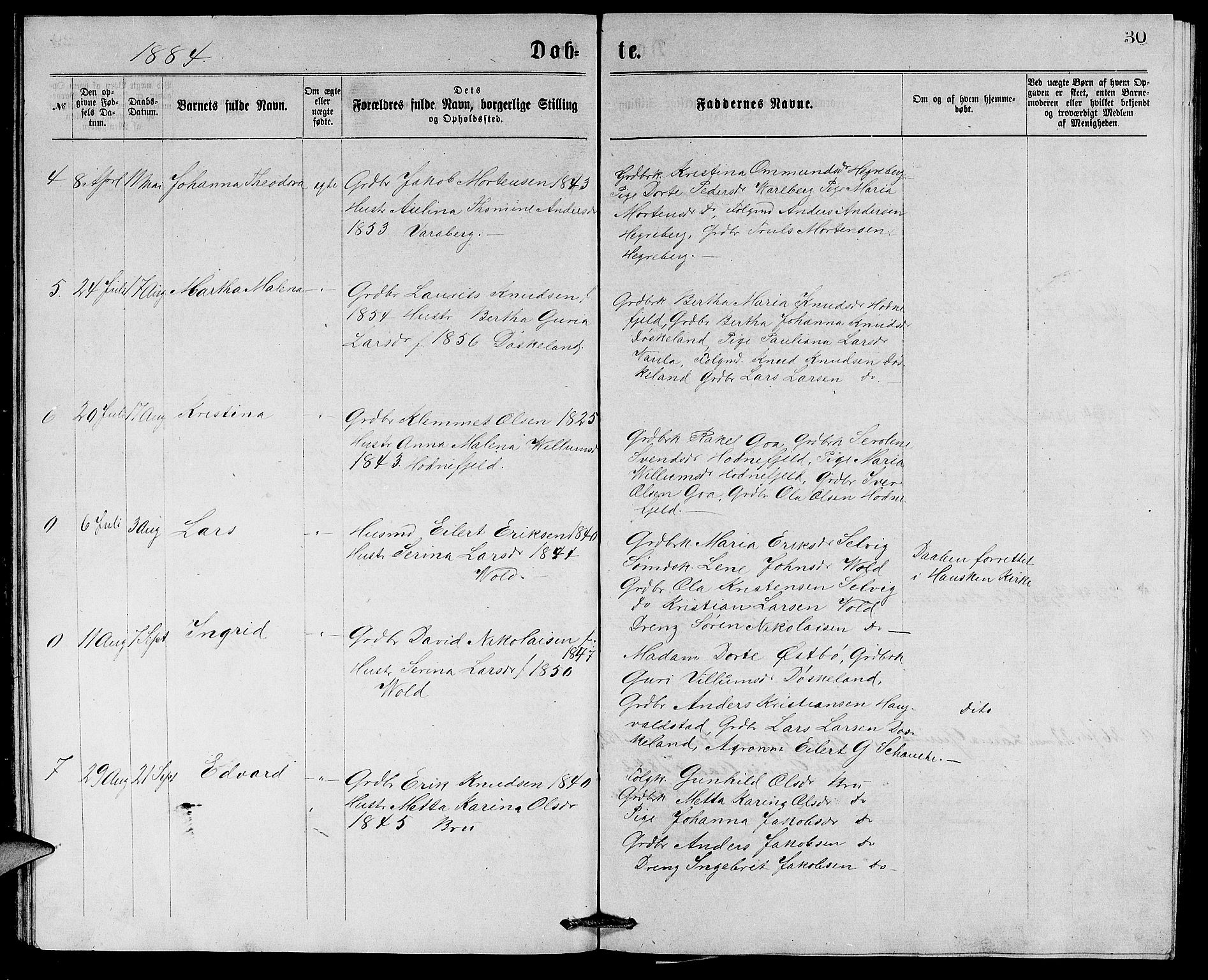 Rennesøy sokneprestkontor, AV/SAST-A -101827/H/Ha/Hab/L0005: Klokkerbok nr. B 5, 1871-1890, s. 30