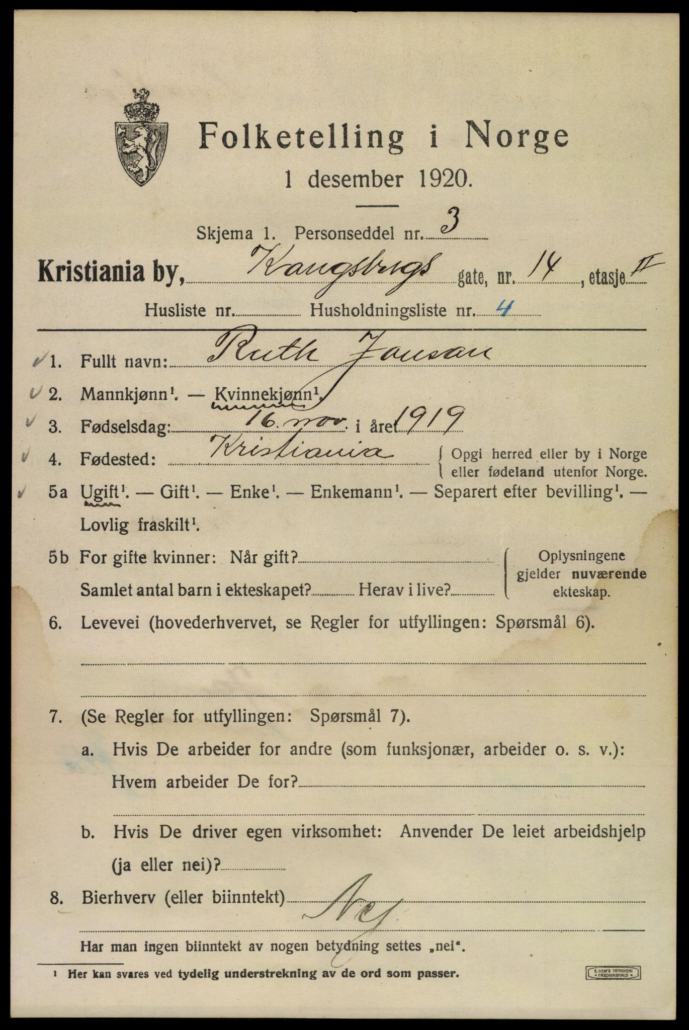 SAO, Folketelling 1920 for 0301 Kristiania kjøpstad, 1920, s. 347489