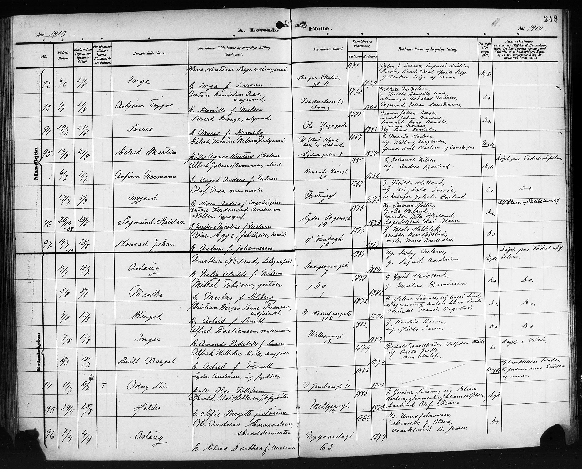 Johanneskirken sokneprestembete, AV/SAB-A-76001/H/Hab: Klokkerbok nr. A 2, 1900-1912, s. 248
