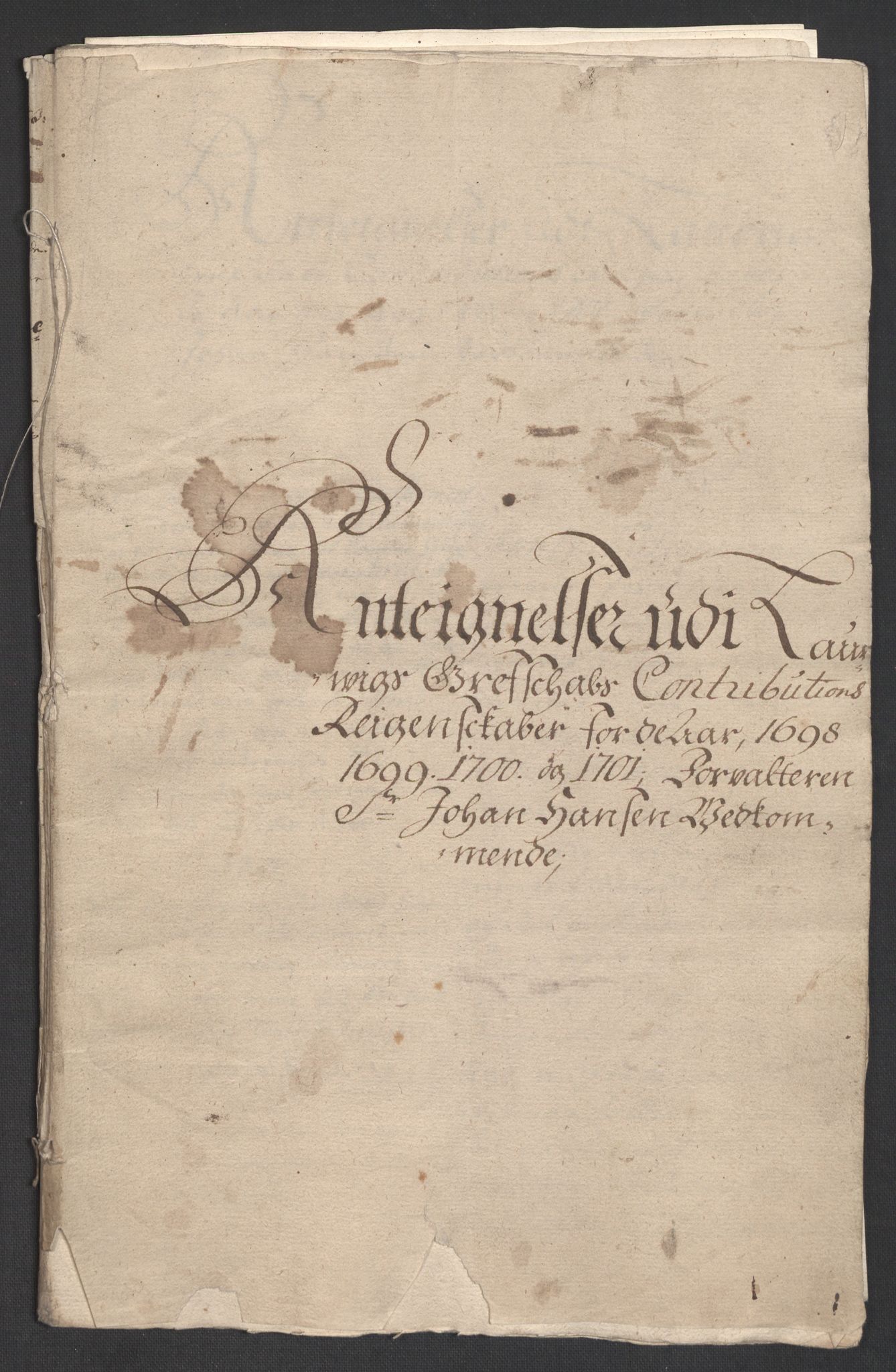 Rentekammeret inntil 1814, Reviderte regnskaper, Fogderegnskap, RA/EA-4092/R33/L1976: Fogderegnskap Larvik grevskap, 1698-1701, s. 379