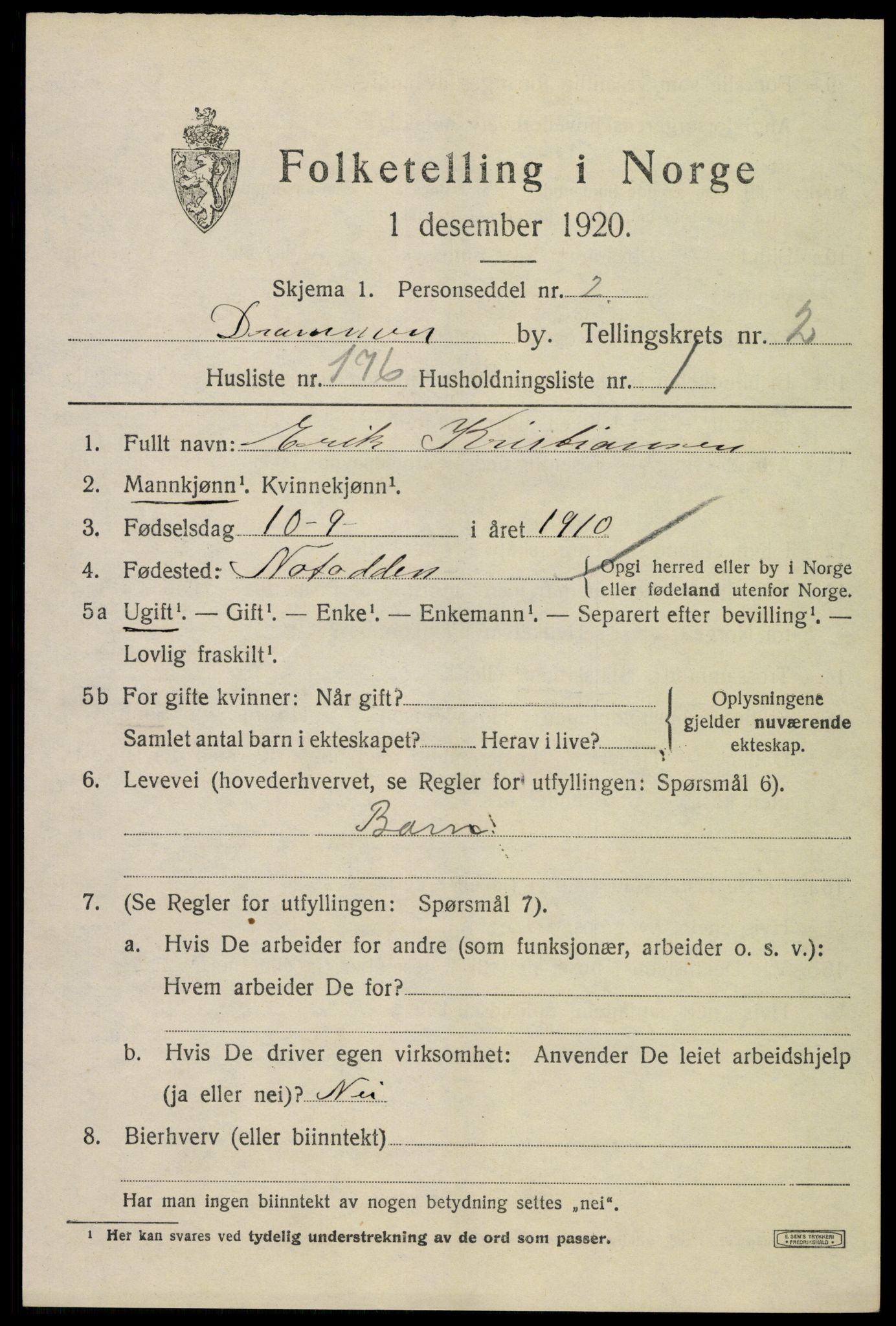 SAKO, Folketelling 1920 for 0602 Drammen kjøpstad, 1920, s. 28853