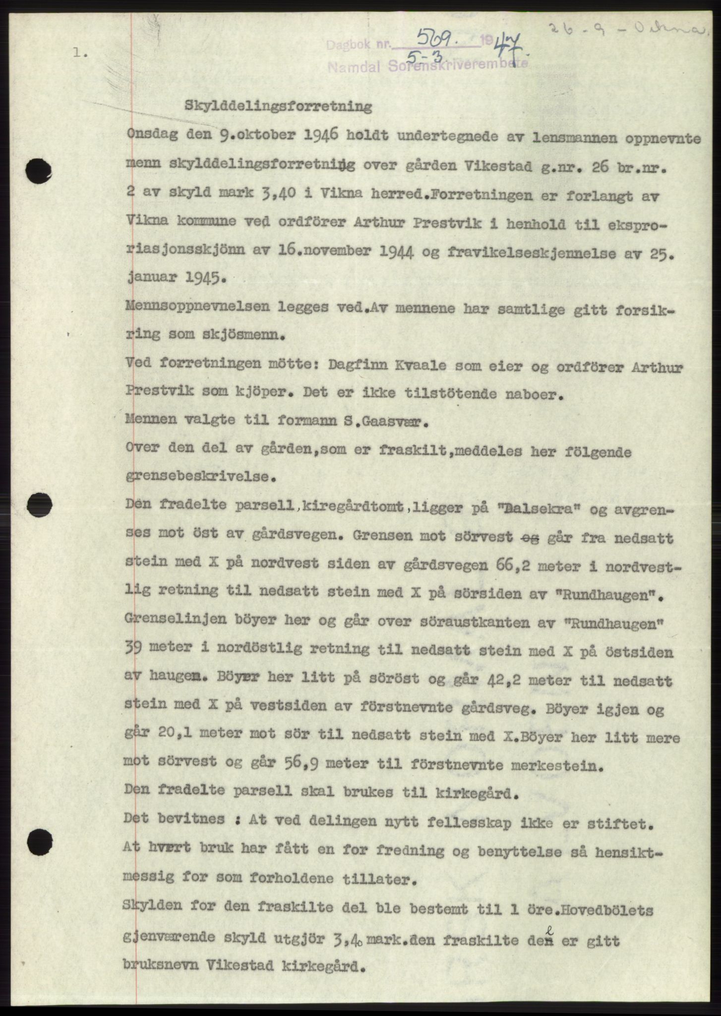 Namdal sorenskriveri, SAT/A-4133/1/2/2C: Pantebok nr. -, 1946-1947, Dagboknr: 569/1947