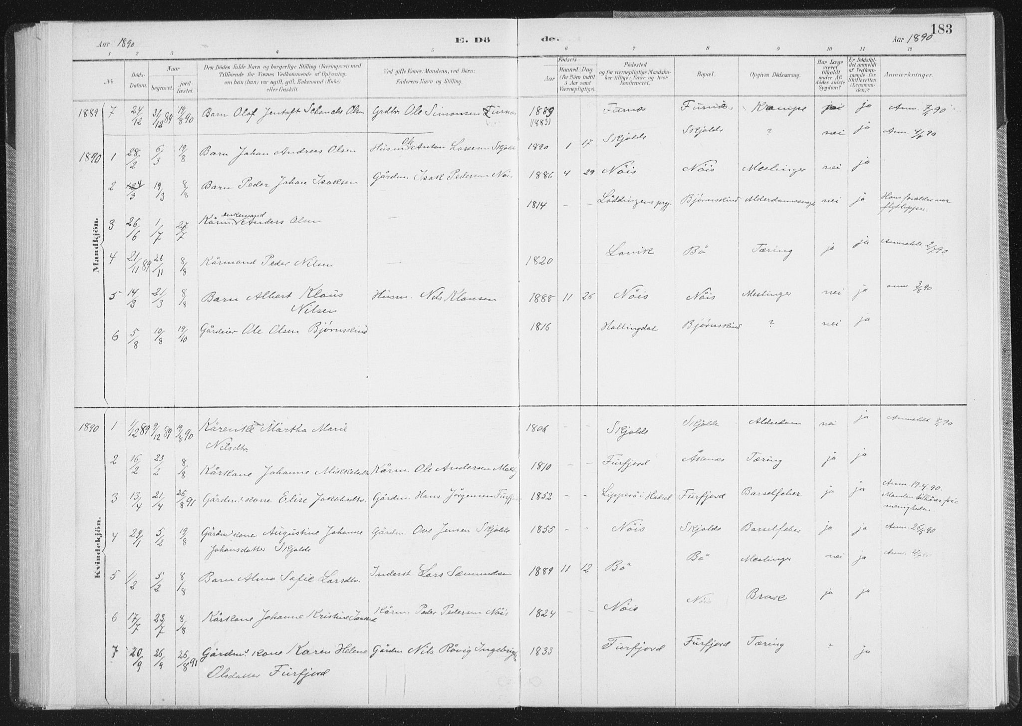 Ministerialprotokoller, klokkerbøker og fødselsregistre - Nordland, AV/SAT-A-1459/898/L1422: Ministerialbok nr. 898A02, 1887-1908, s. 183