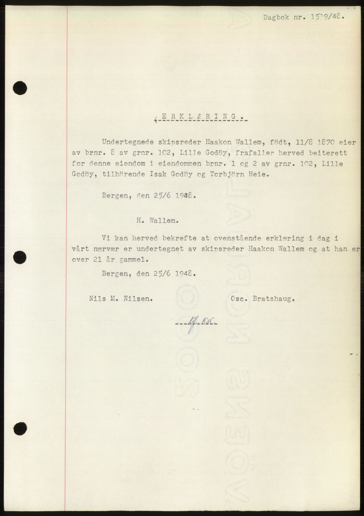 Sunnhordland sorenskrivar, AV/SAB-A-2401: Pantebok nr. B75-79, 1948-1950, Dagboknr: 1539/1948