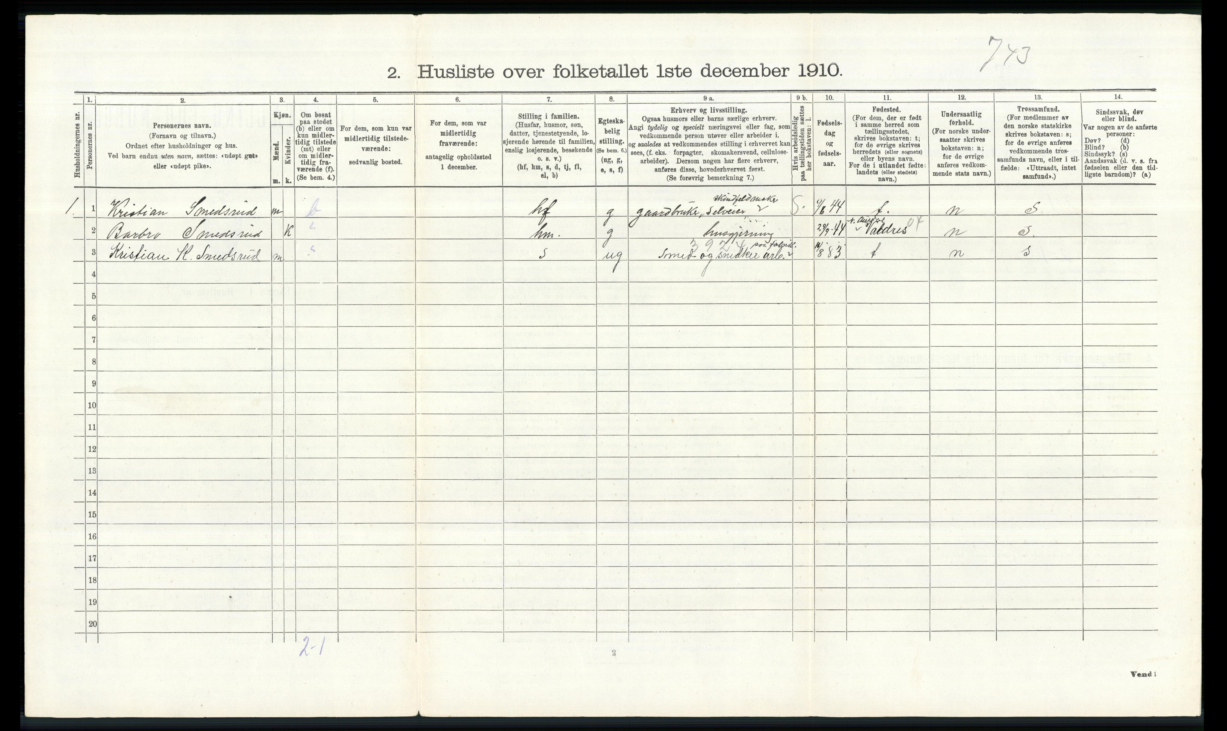 RA, Folketelling 1910 for 0527 Vardal herred, 1910, s. 307