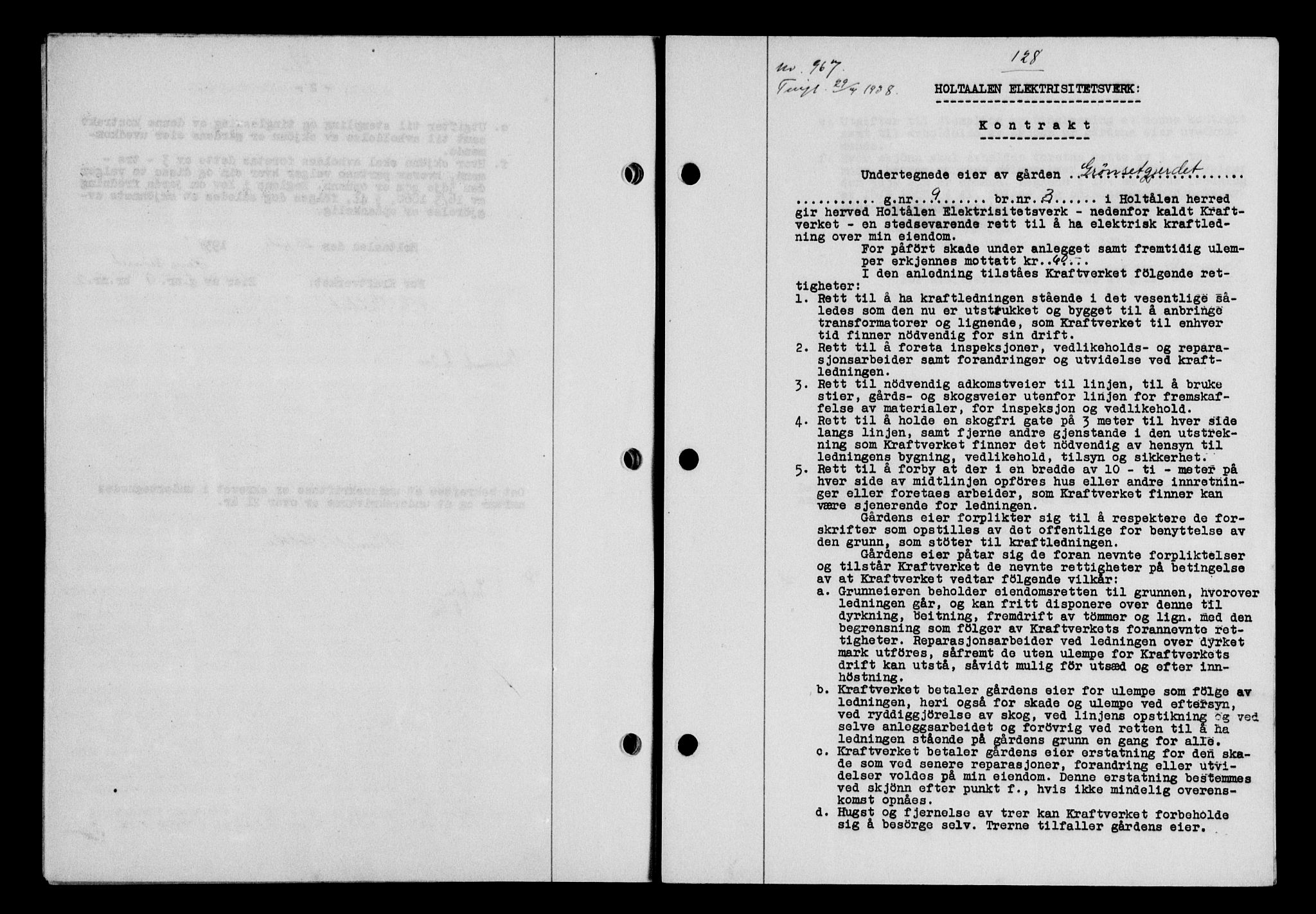 Gauldal sorenskriveri, SAT/A-0014/1/2/2C/L0049: Pantebok nr. 53, 1938-1938, Dagboknr: 967/1938