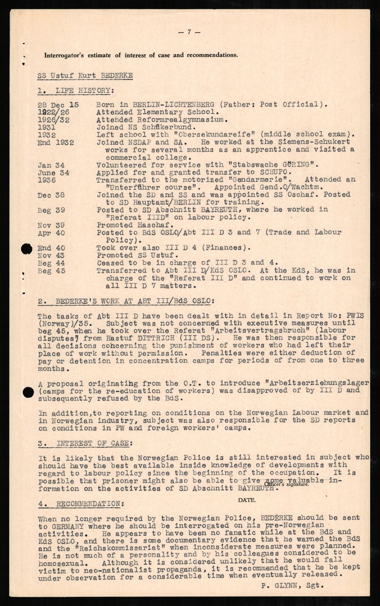 Forsvaret, Forsvarets overkommando II, AV/RA-RAFA-3915/D/Db/L0002: CI Questionaires. Tyske okkupasjonsstyrker i Norge. Tyskere., 1945-1946, s. 394