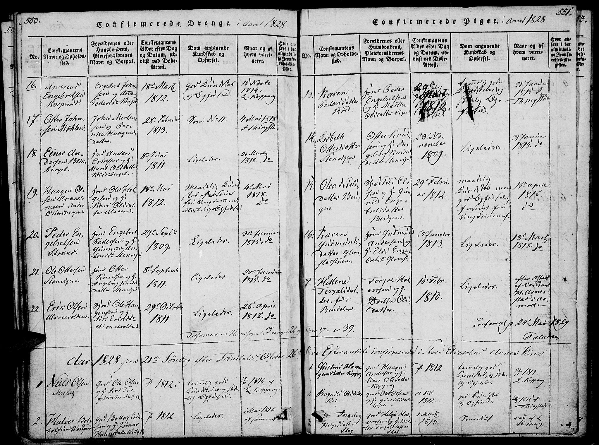 Åmot prestekontor, Hedmark, SAH/PREST-056/H/Ha/Haa/L0005: Ministerialbok nr. 5, 1815-1841, s. 550-551