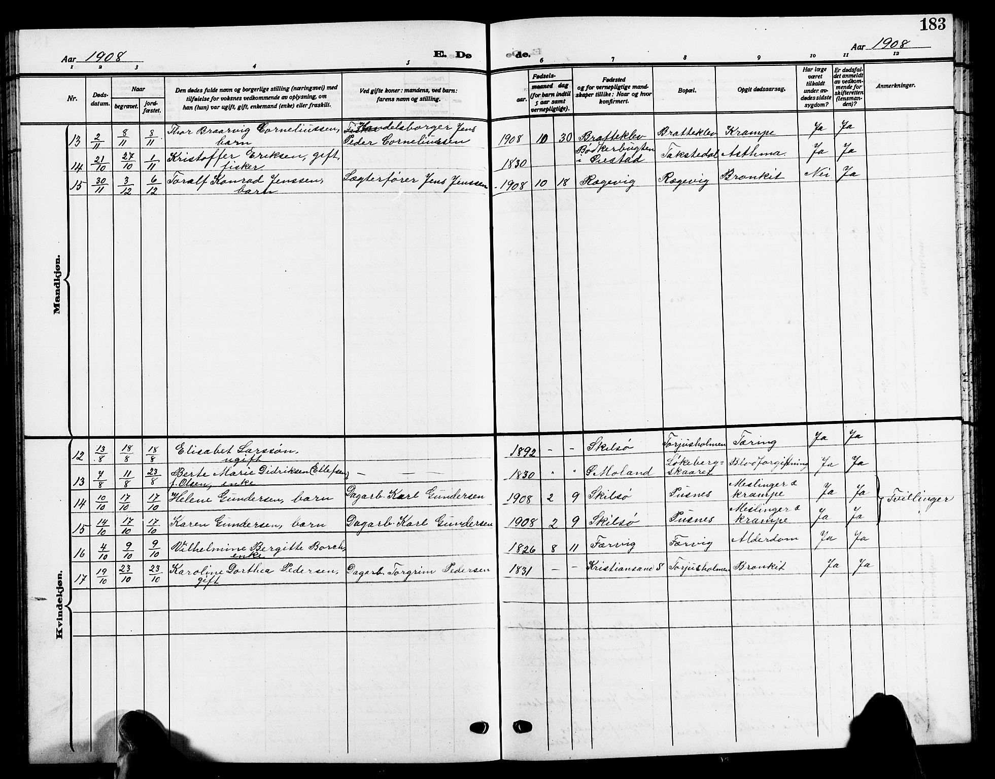 Tromøy sokneprestkontor, SAK/1111-0041/F/Fb/L0007: Klokkerbok nr. B 7, 1908-1925, s. 183