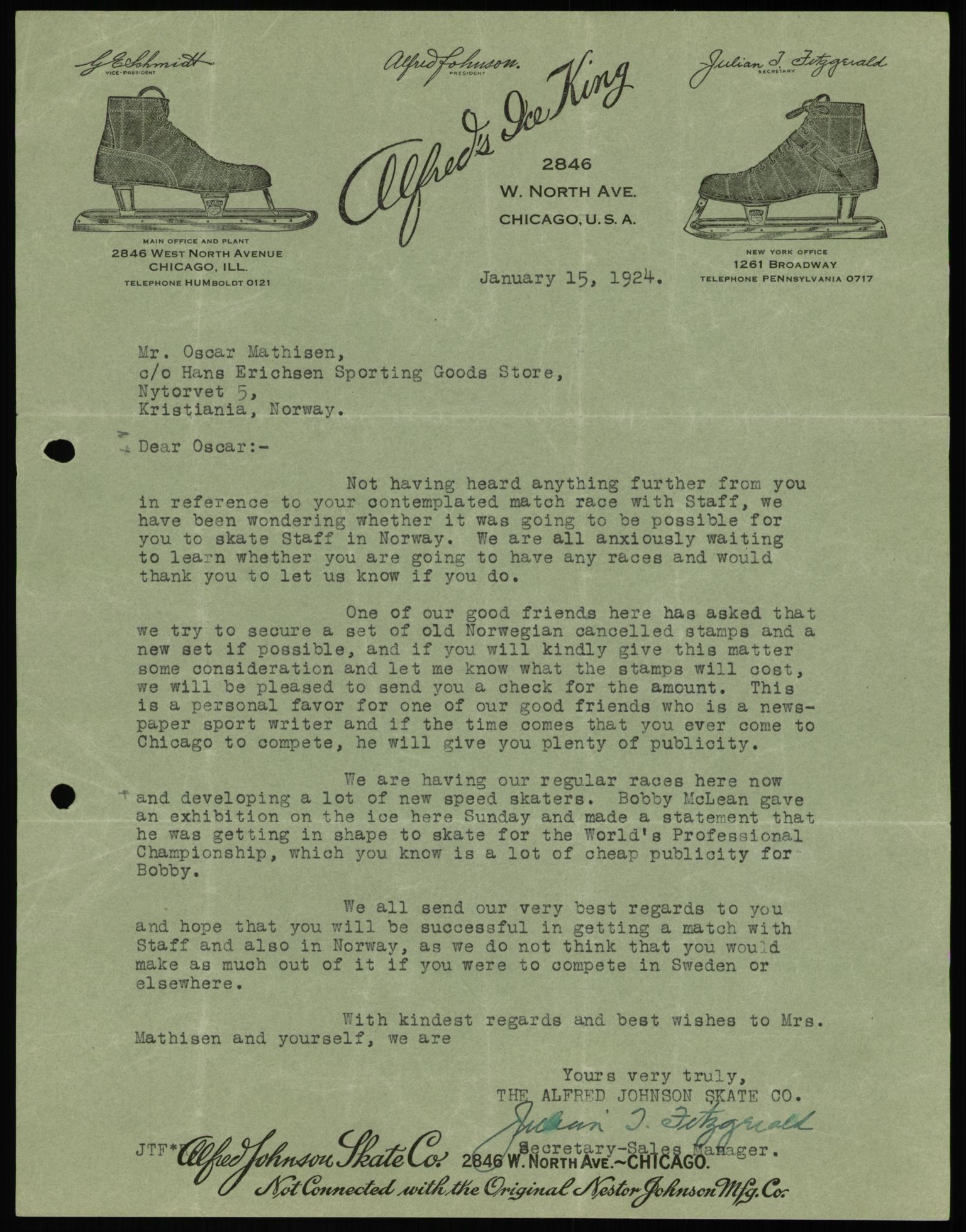 Mathisen, Oscar Wilhelm, AV/RA-PA-1912/Fa/L0001: Inngående korrespondanse, 1916-1954, s. 42