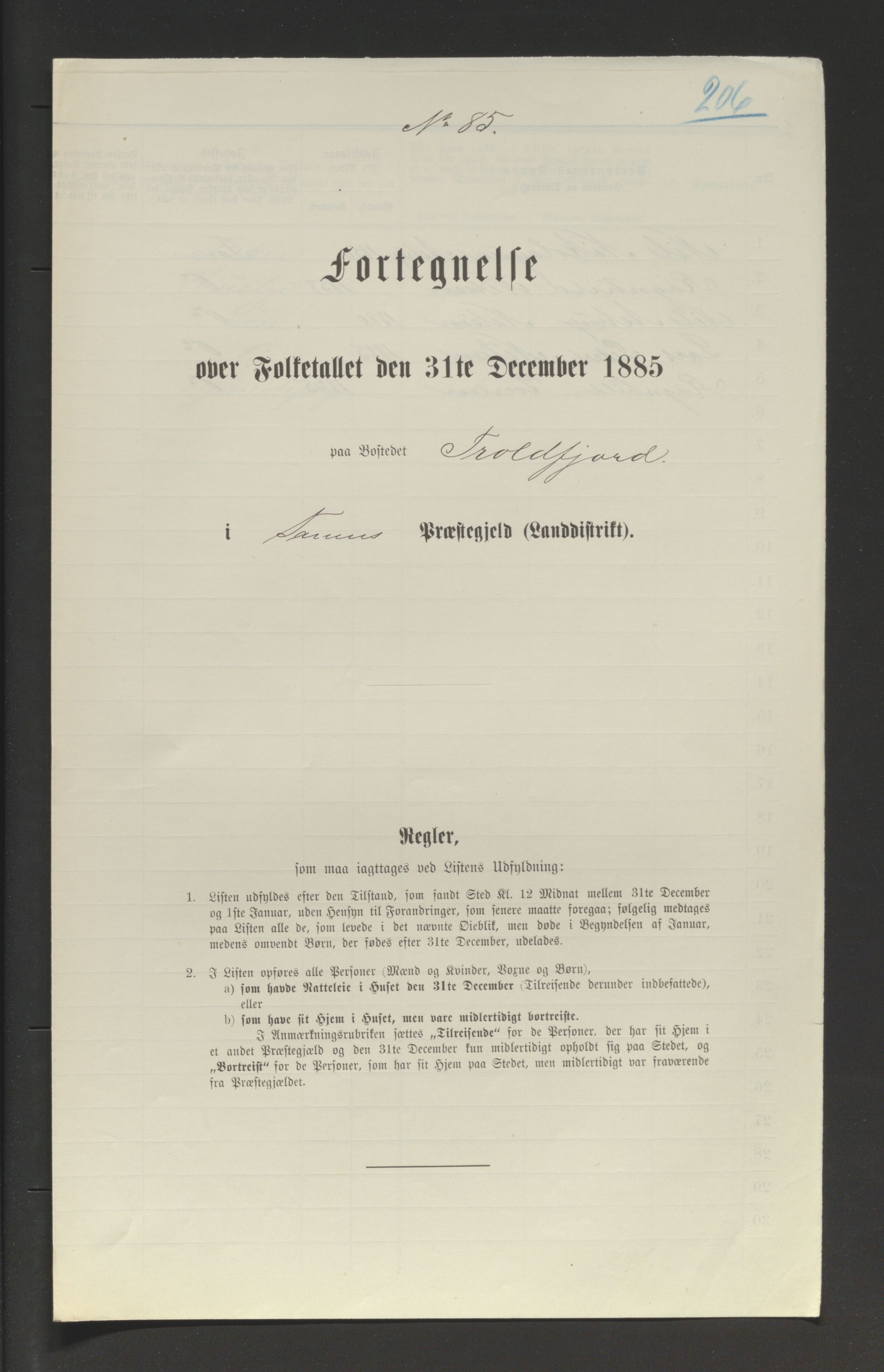 SATØ, Folketelling 1885 for 2025 Tana herred, 1885, s. 206a