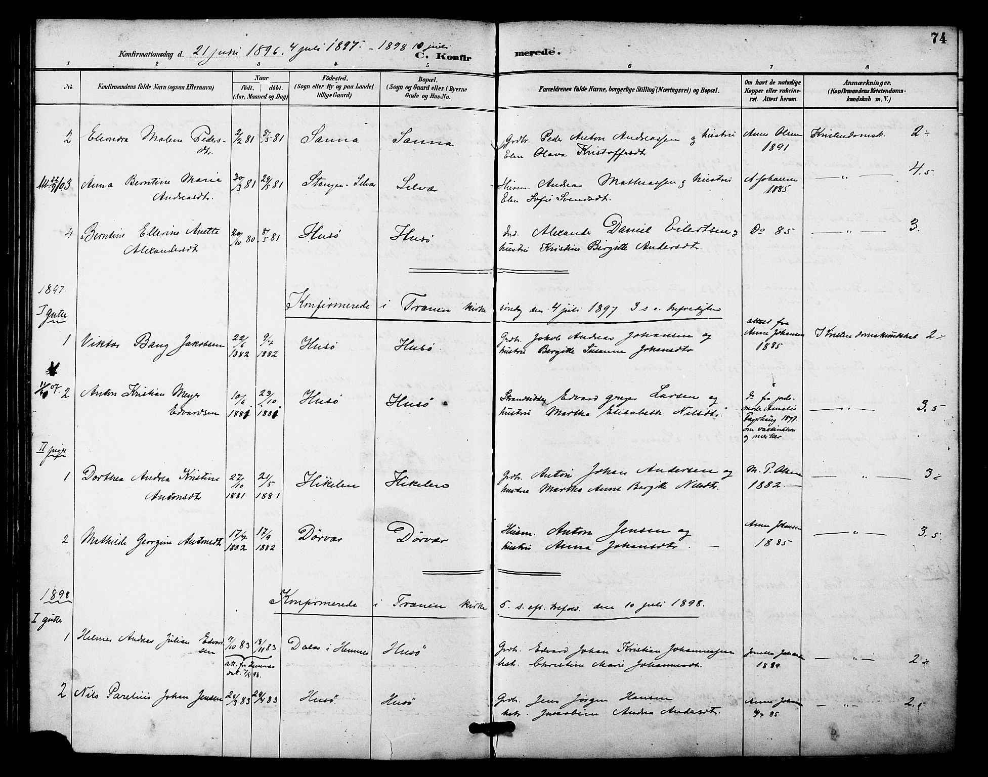 Ministerialprotokoller, klokkerbøker og fødselsregistre - Nordland, SAT/A-1459/840/L0580: Ministerialbok nr. 840A02, 1887-1909, s. 74