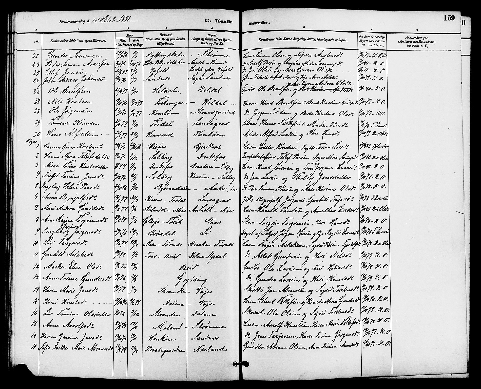 Drangedal kirkebøker, AV/SAKO-A-258/G/Ga/L0003: Klokkerbok nr. I 3, 1887-1906, s. 159