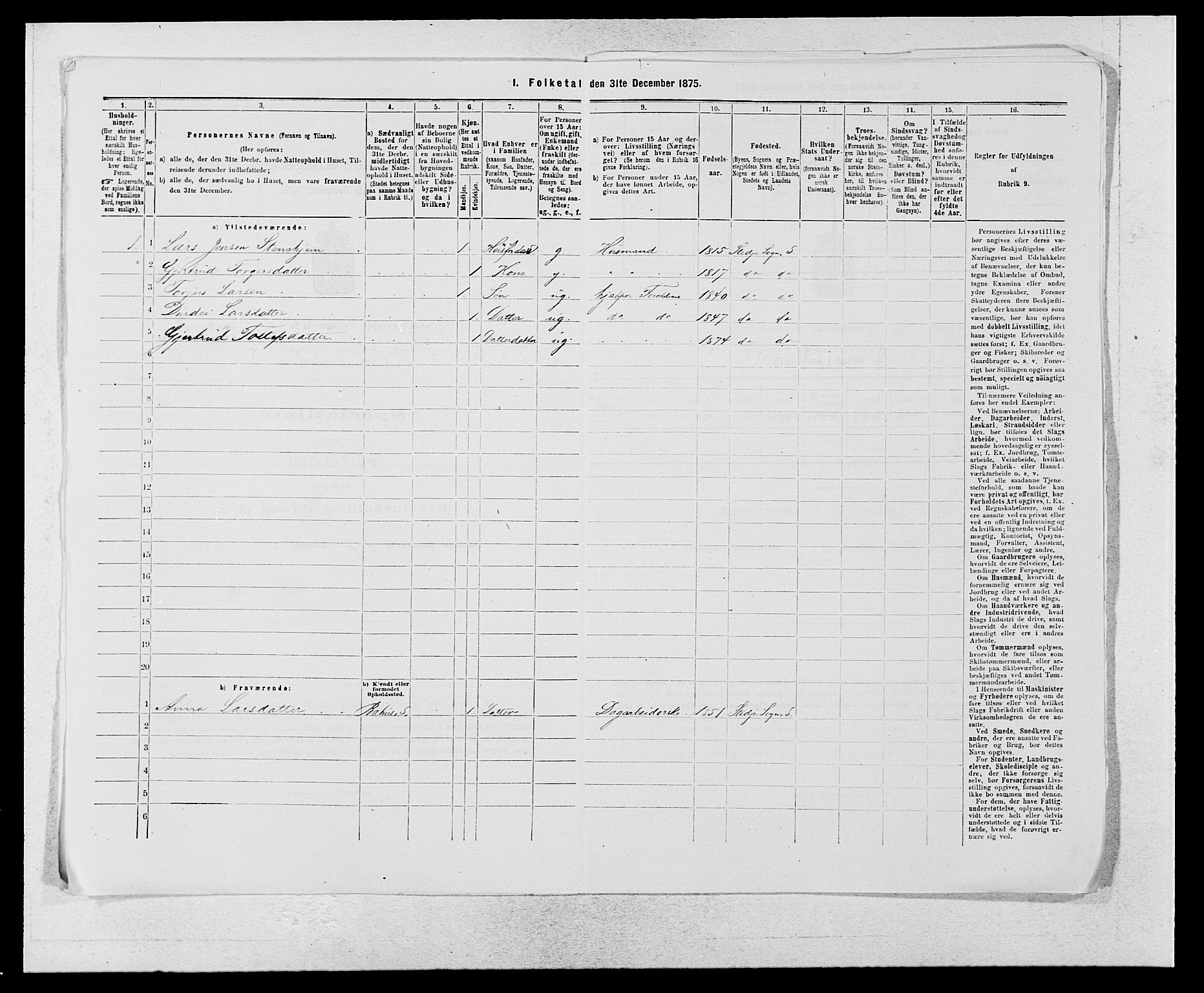 SAB, Folketelling 1875 for 1420P Sogndal prestegjeld, 1875, s. 689