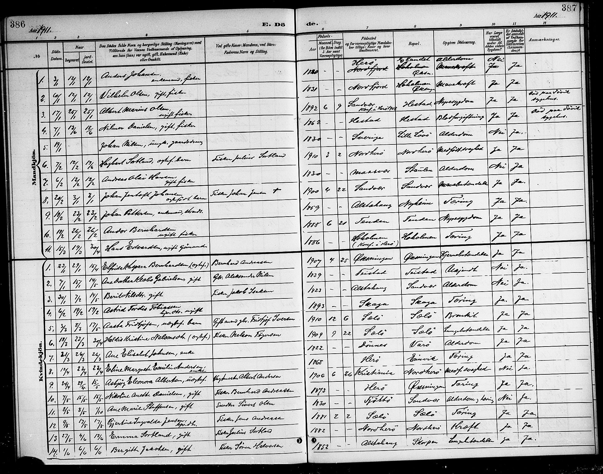 Ministerialprotokoller, klokkerbøker og fødselsregistre - Nordland, SAT/A-1459/834/L0516: Klokkerbok nr. 834C06, 1902-1918, s. 386-387