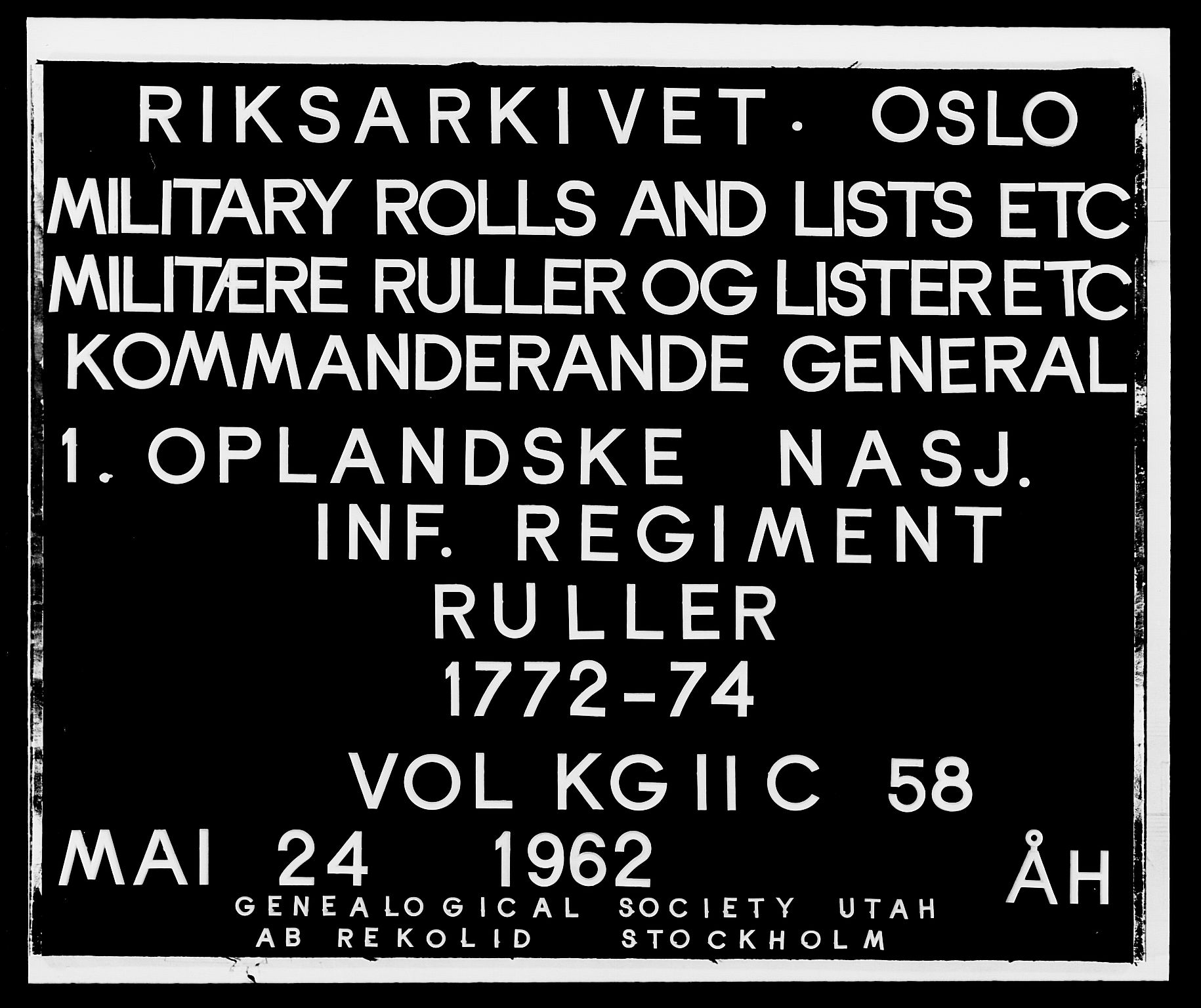 Generalitets- og kommissariatskollegiet, Det kongelige norske kommissariatskollegium, RA/EA-5420/E/Eh/L0058: 1. Opplandske nasjonale infanteriregiment, 1772-1774, s. 1