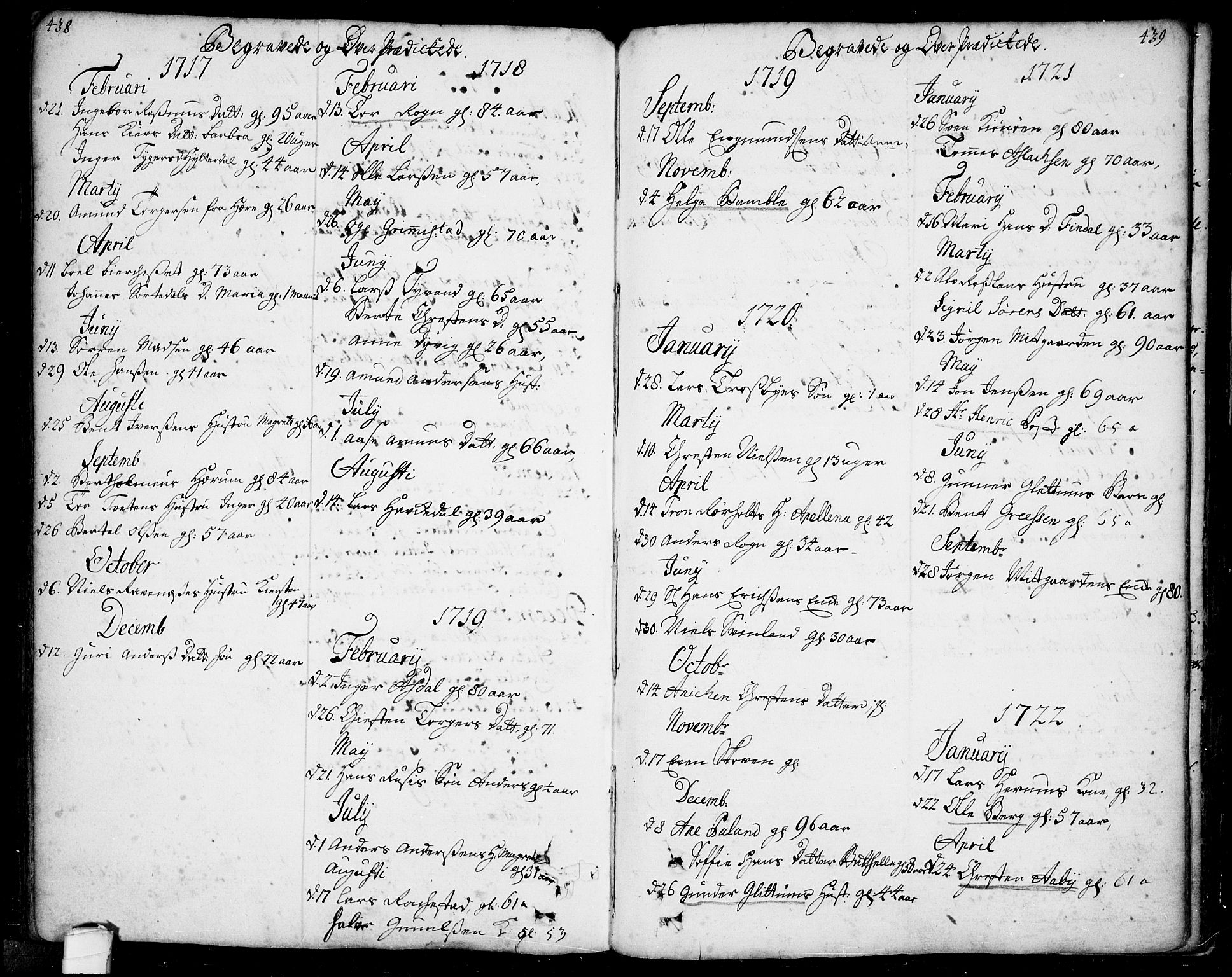 Bamble kirkebøker, AV/SAKO-A-253/F/Fa/L0001: Ministerialbok nr. I 1, 1702-1774, s. 438-439