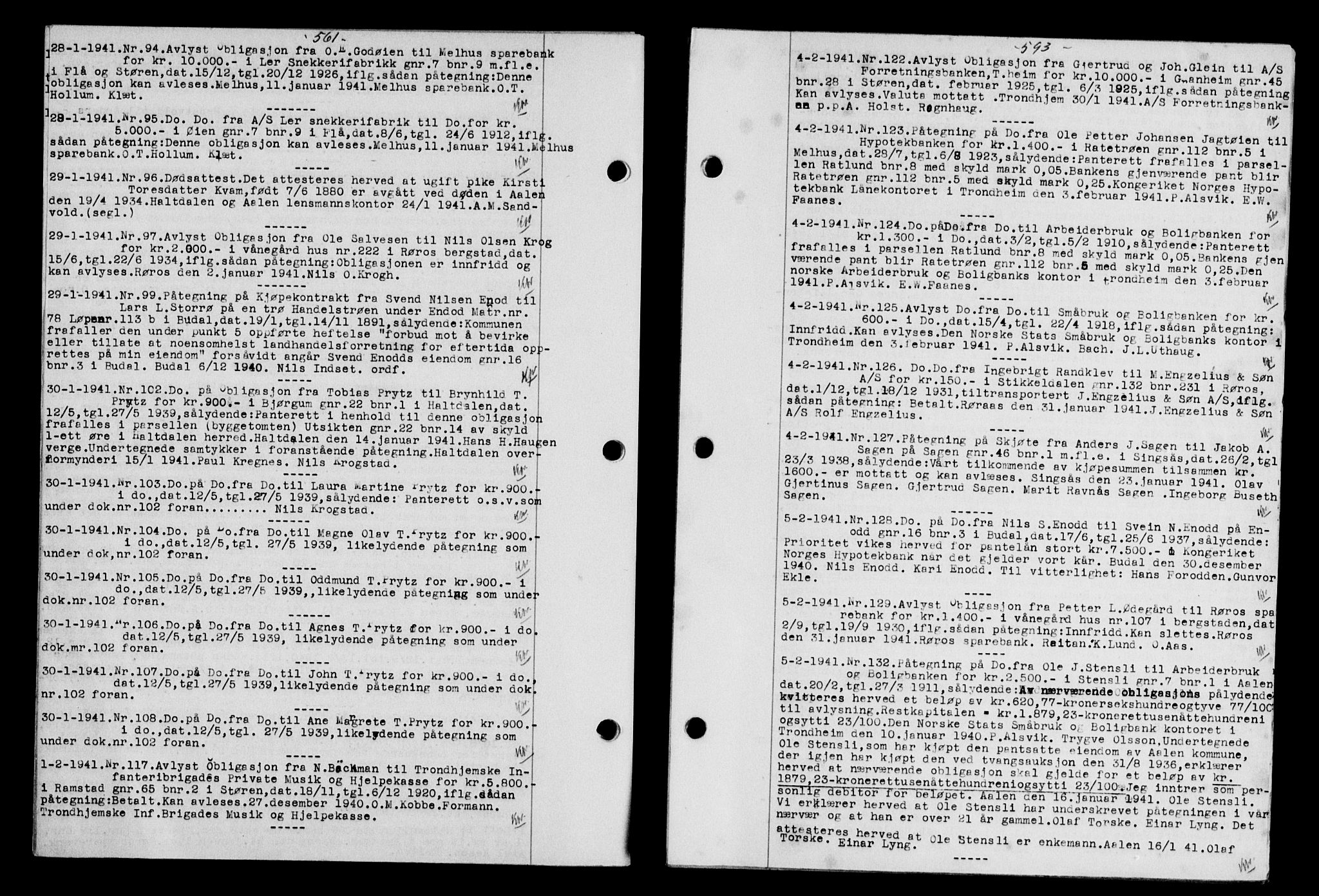 Gauldal sorenskriveri, SAT/A-0014/1/2/2C/L0052: Pantebok nr. 57, 1940-1941, Dagboknr: 94/1941