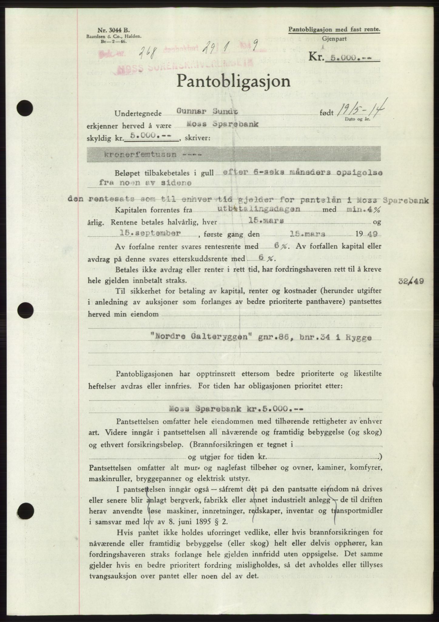 Moss sorenskriveri, SAO/A-10168: Pantebok nr. B21, 1949-1949, Dagboknr: 268/1949