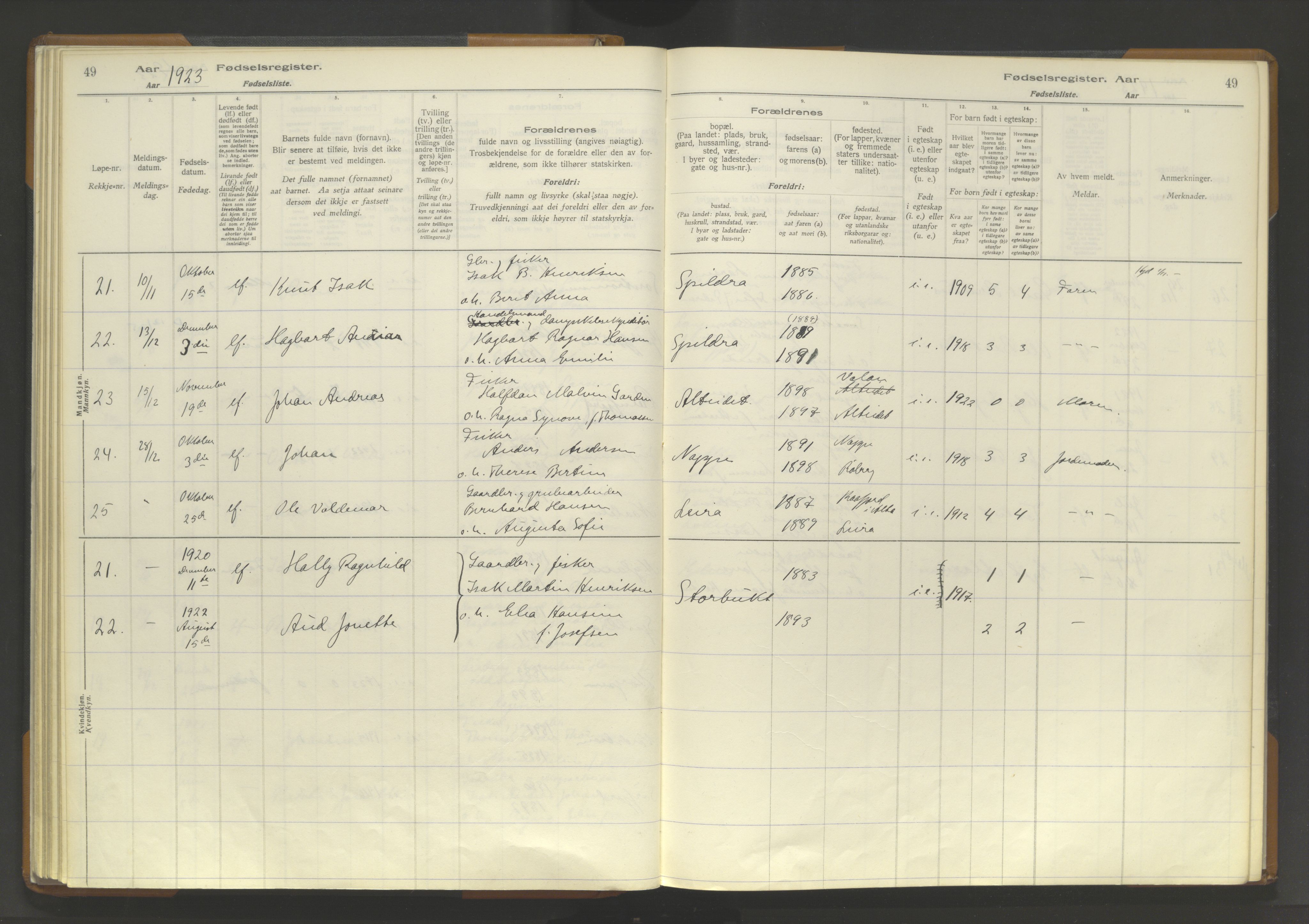 Skjervøy sokneprestkontor, AV/SATØ-S-1300/I/Ia/L0062: Fødselsregister nr. 62, 1916-1950, s. 49