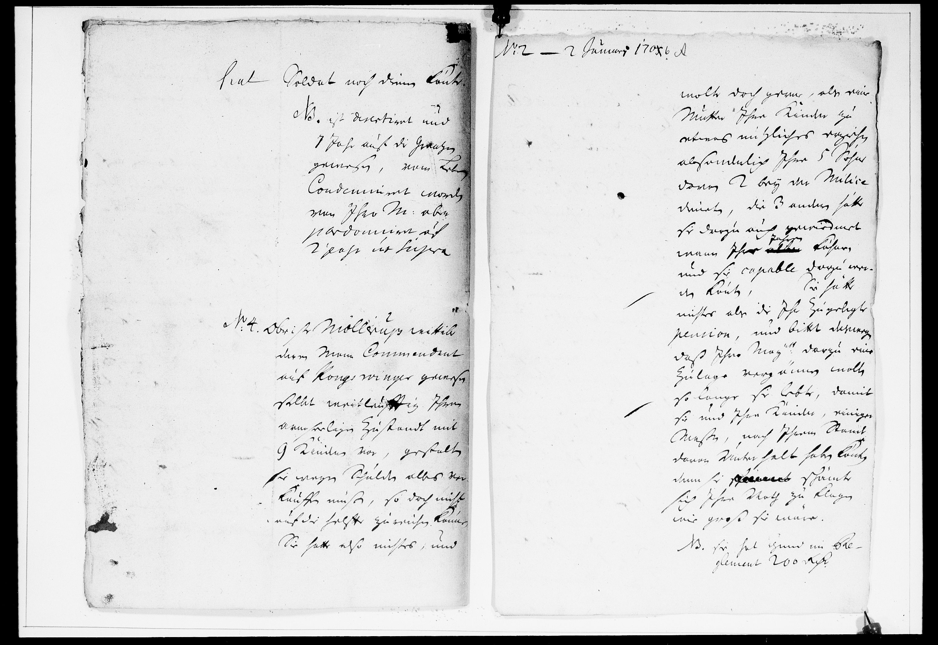 Krigskollegiet, Krigskancelliet, DRA/A-0006/-/0951-0956: Refererede sager, 1706, s. 4