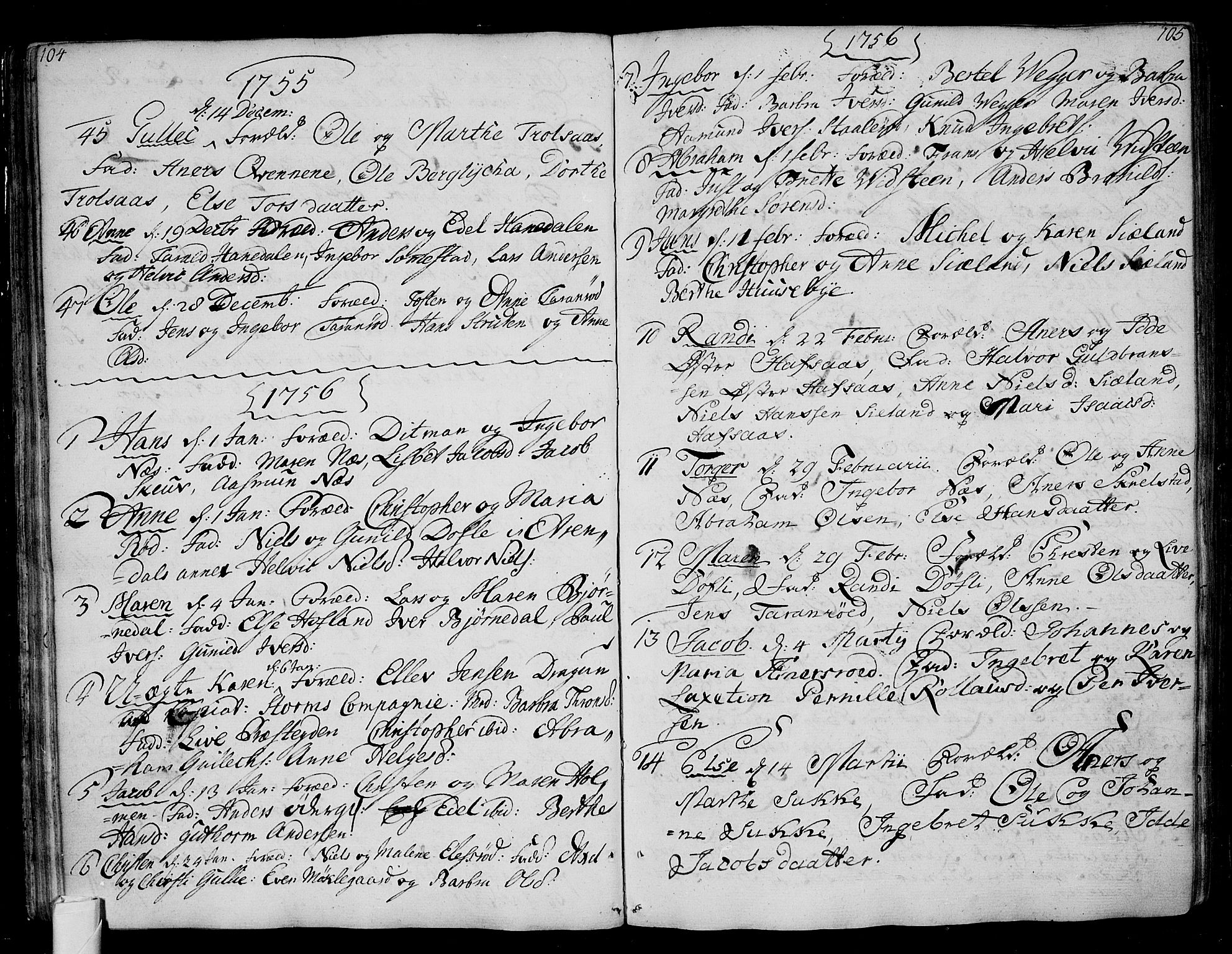 Andebu kirkebøker, AV/SAKO-A-336/F/Fa/L0002: Ministerialbok nr. I 2, 1733-1802, s. 104-105