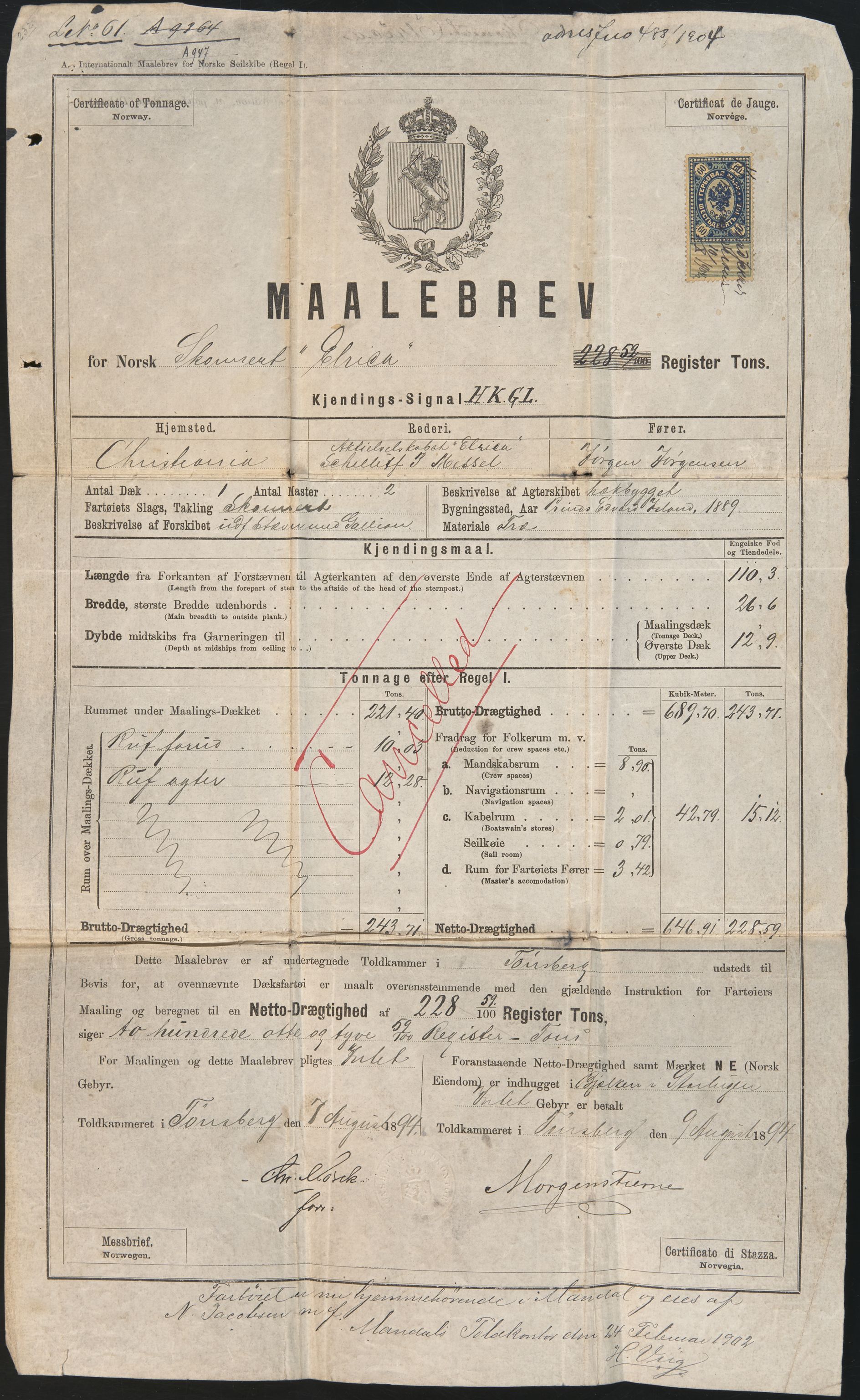 Sjøfartsdirektoratet med forløpere, skipsmapper slettede skip, RA/S-4998/F/Fa/L0292: --, 1869-1930, s. 157