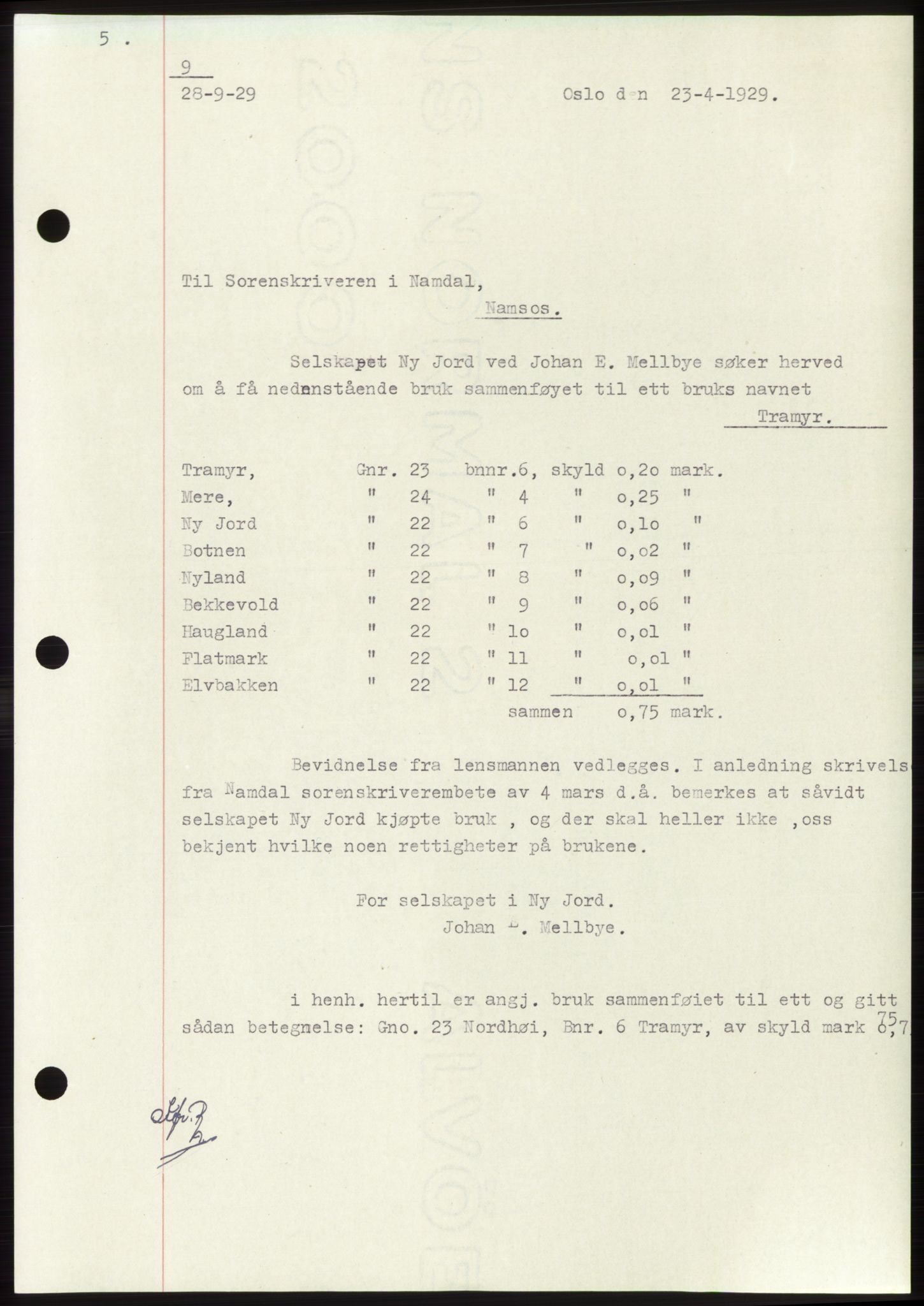 Namdal sorenskriveri, SAT/A-4133/1/2/2C: Pantebok nr. -, 1926-1930, Tingl.dato: 28.09.1929