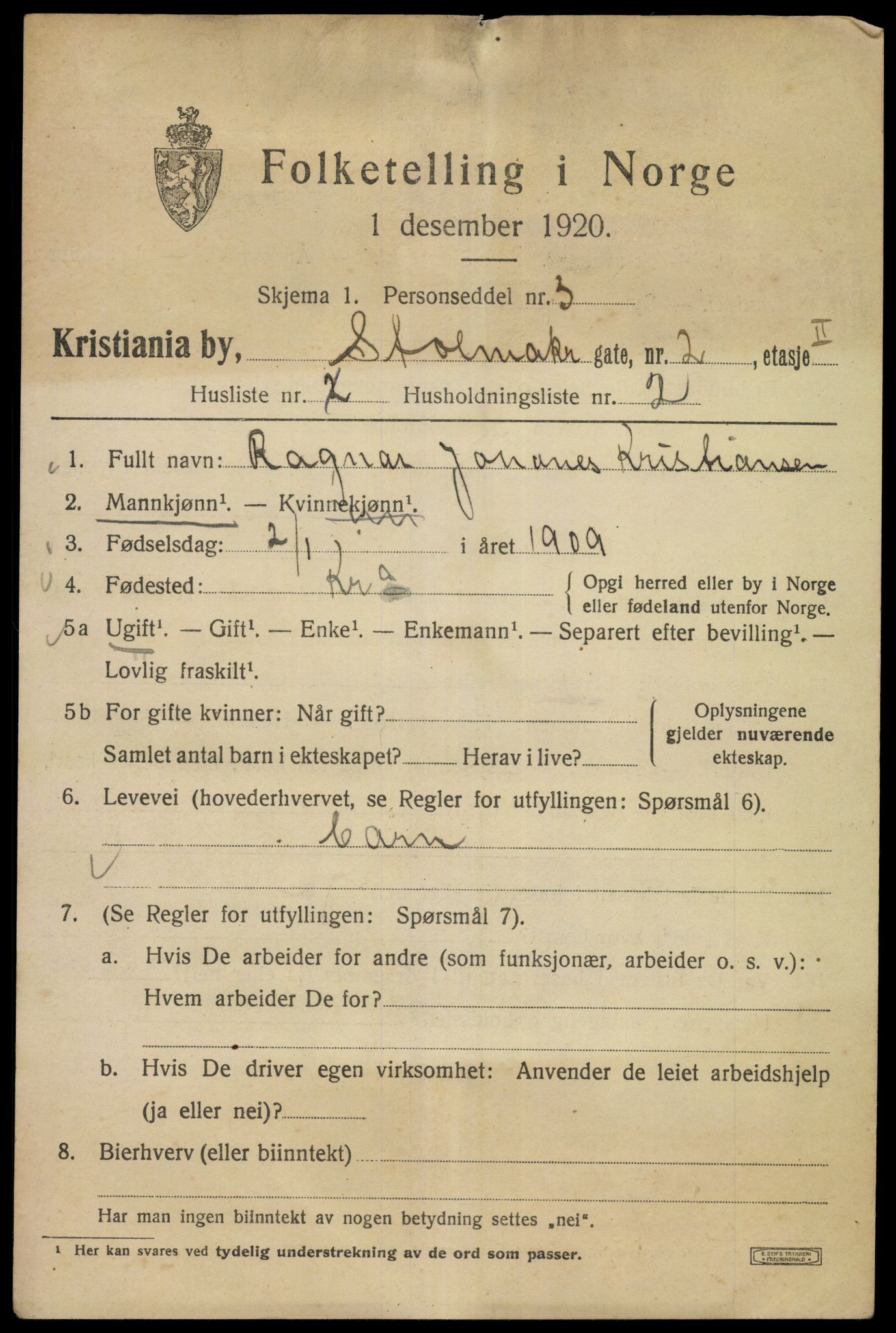 SAO, Folketelling 1920 for 0301 Kristiania kjøpstad, 1920, s. 546899