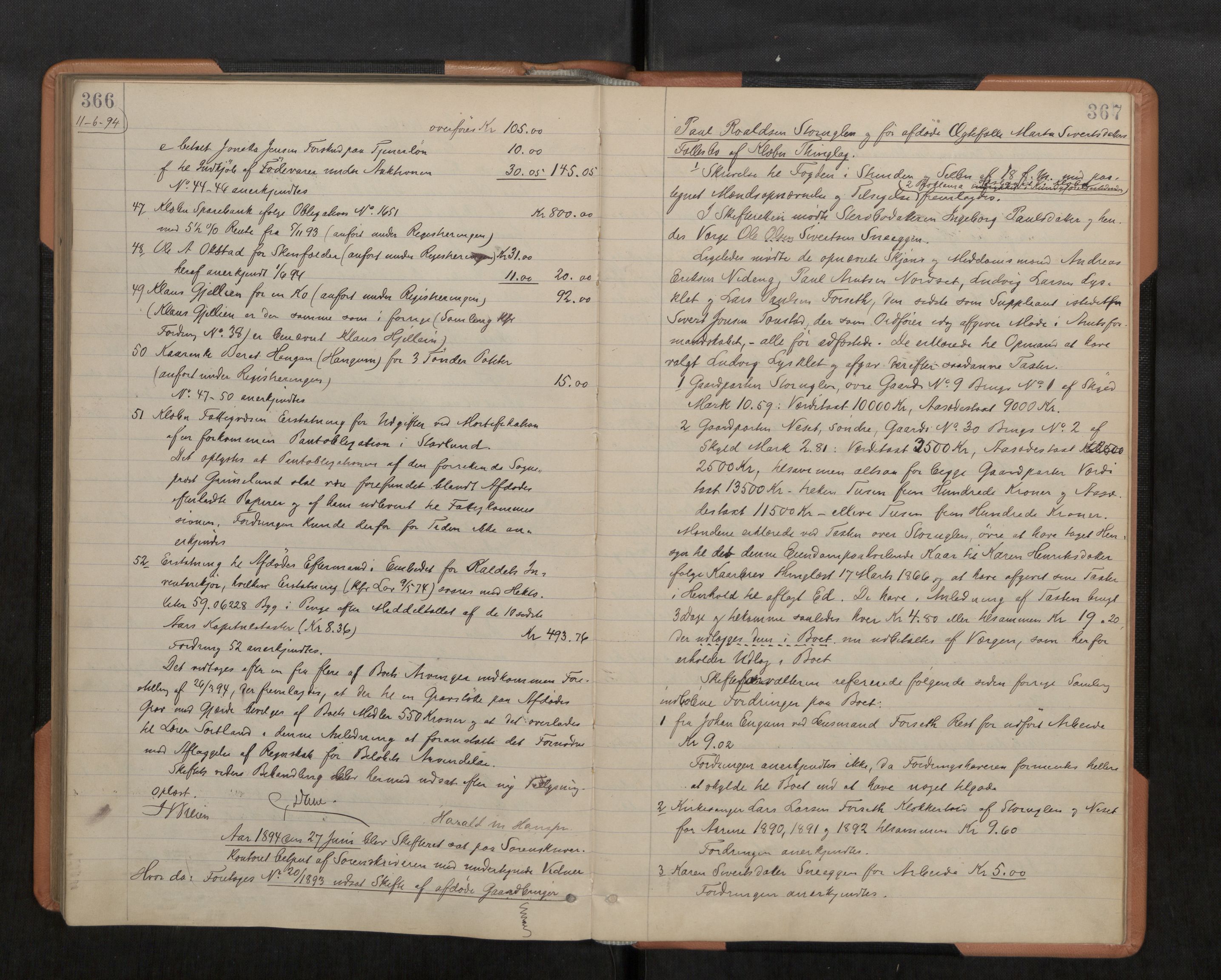 Strinda og Selbu sorenskriveri, AV/SAT-A-0015/3/3B/L0006: Skifteforhandlingsprot. 6 6, 1890-1894, s. 366-367
