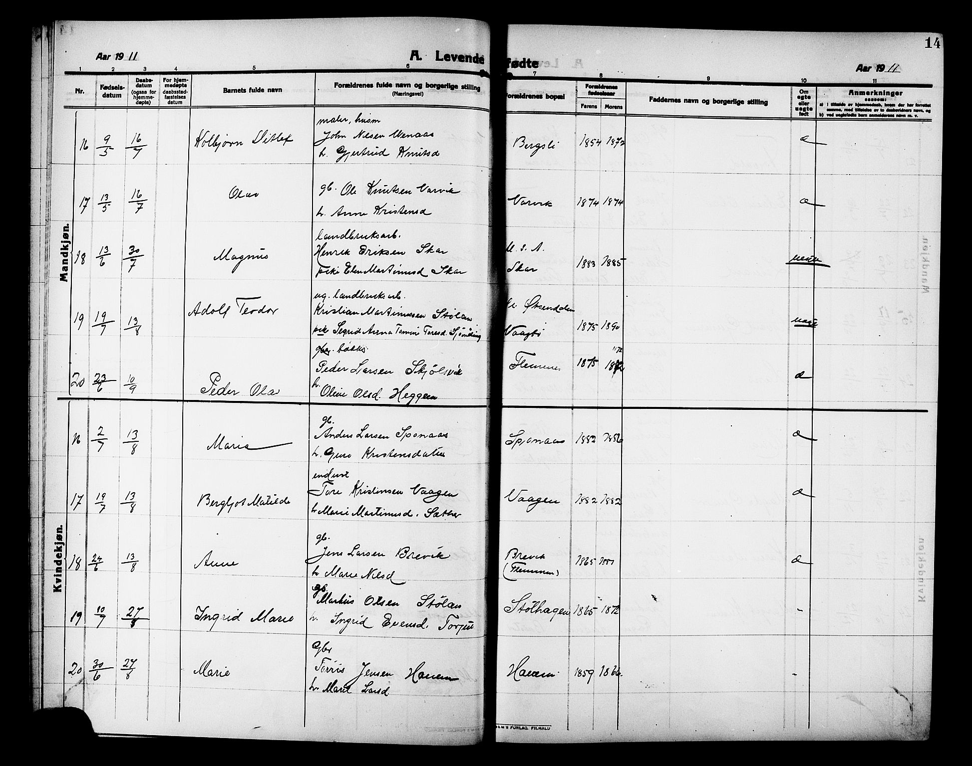 Ministerialprotokoller, klokkerbøker og fødselsregistre - Møre og Romsdal, AV/SAT-A-1454/586/L0993: Klokkerbok nr. 586C04, 1910-1918, s. 14