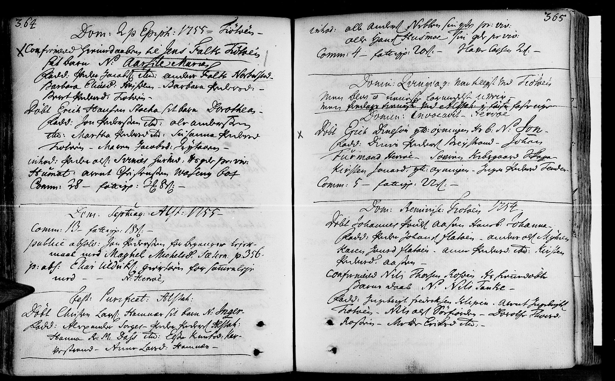 Ministerialprotokoller, klokkerbøker og fødselsregistre - Nordland, AV/SAT-A-1459/830/L0435: Ministerialbok nr. 830A04, 1737-1768, s. 364-365