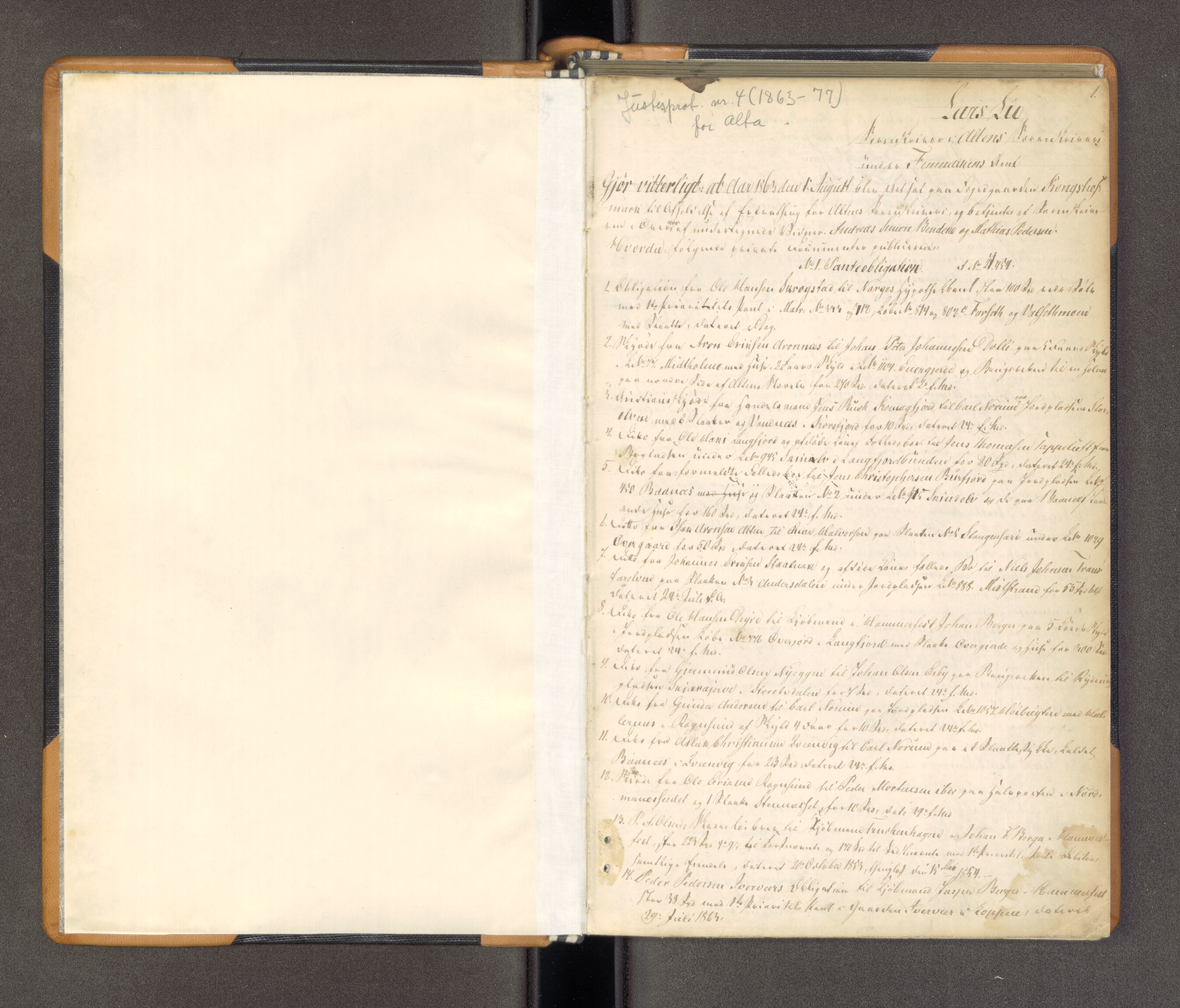 Alta fogderi/sorenskriveri, AV/SATØ-SATØ-5/1/J/Ja/L0156: Justisprotokoll, 1863-1877, s. 1a