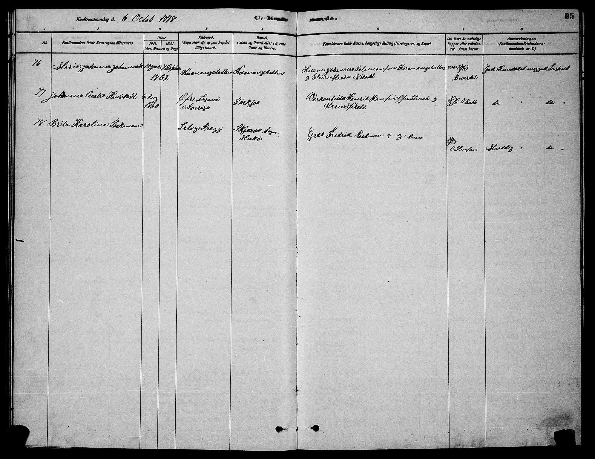 Skjervøy sokneprestkontor, AV/SATØ-S-1300/H/Ha/Hab/L0015klokker: Klokkerbok nr. 15, 1878-1890, s. 95